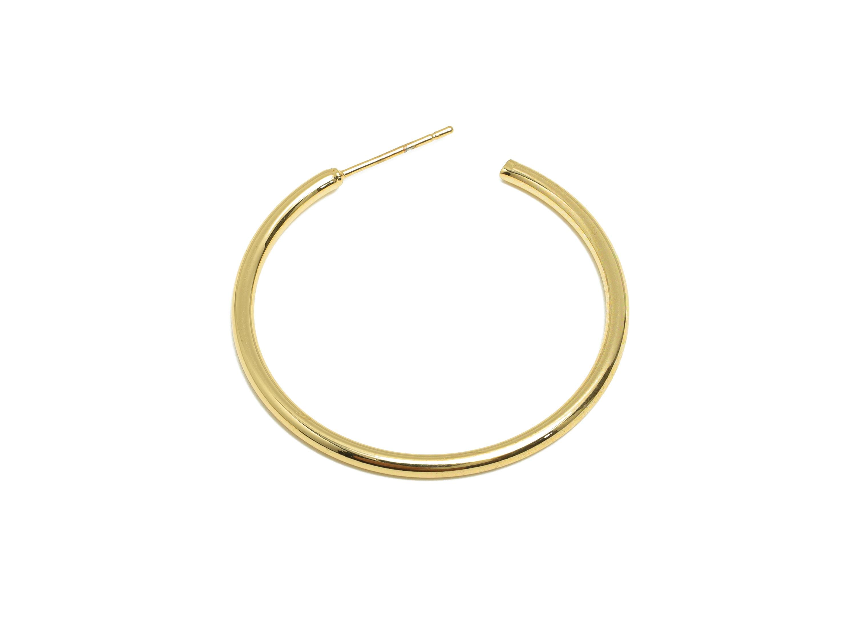 Minimalist Hoop Earring - Brass Open Hoop Sleek Earring Stud - Brass Modern Earring Hoop C Post - 18K Real Gold Plated - 48x47x1mm - RGP9241 - DOMEDBAZAAR