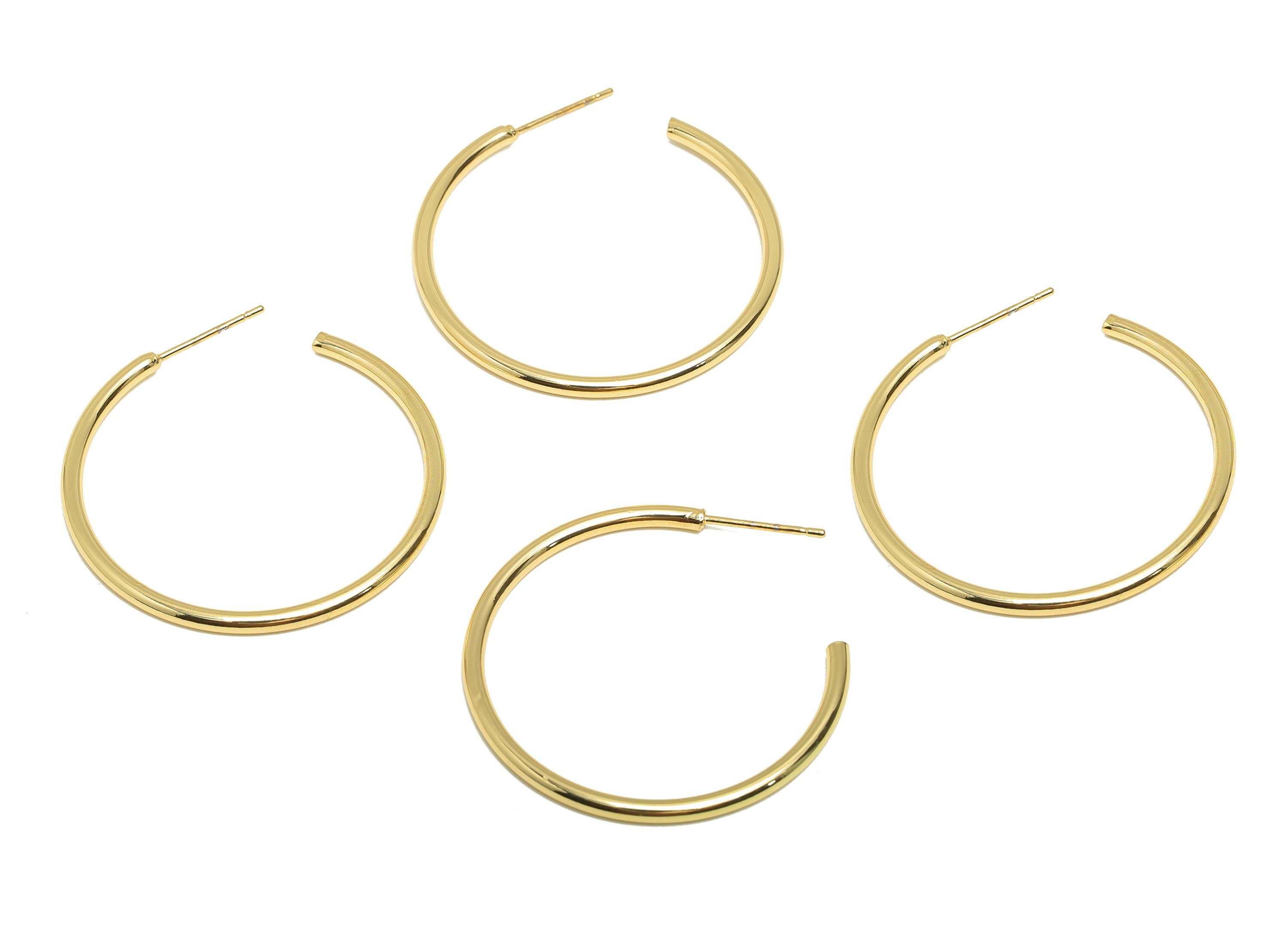 Minimalist Hoop Earring - Brass Open Hoop Sleek Earring Stud - Brass Modern Earring Hoop C Post - 18K Real Gold Plated - 48x47x1mm - RGP9241 - DOMEDBAZAAR