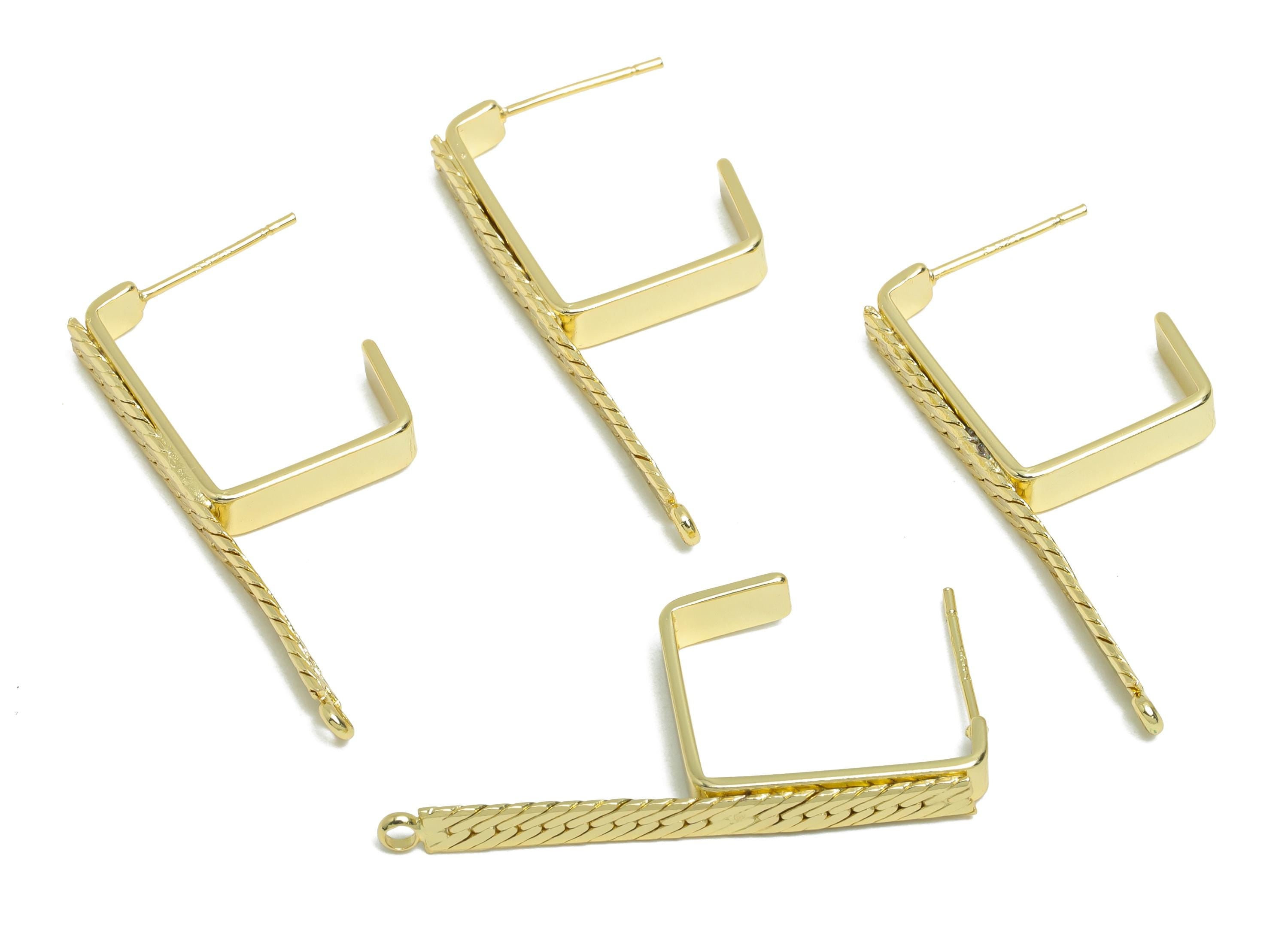 Brass Square Hoop Earring Connector- Gold Textured Earring Post - Snake Chain Geometric Earring - 14K Real Gold-Plated -37x4x2mm -RGP9445-14 - DOMEDBAZAAR