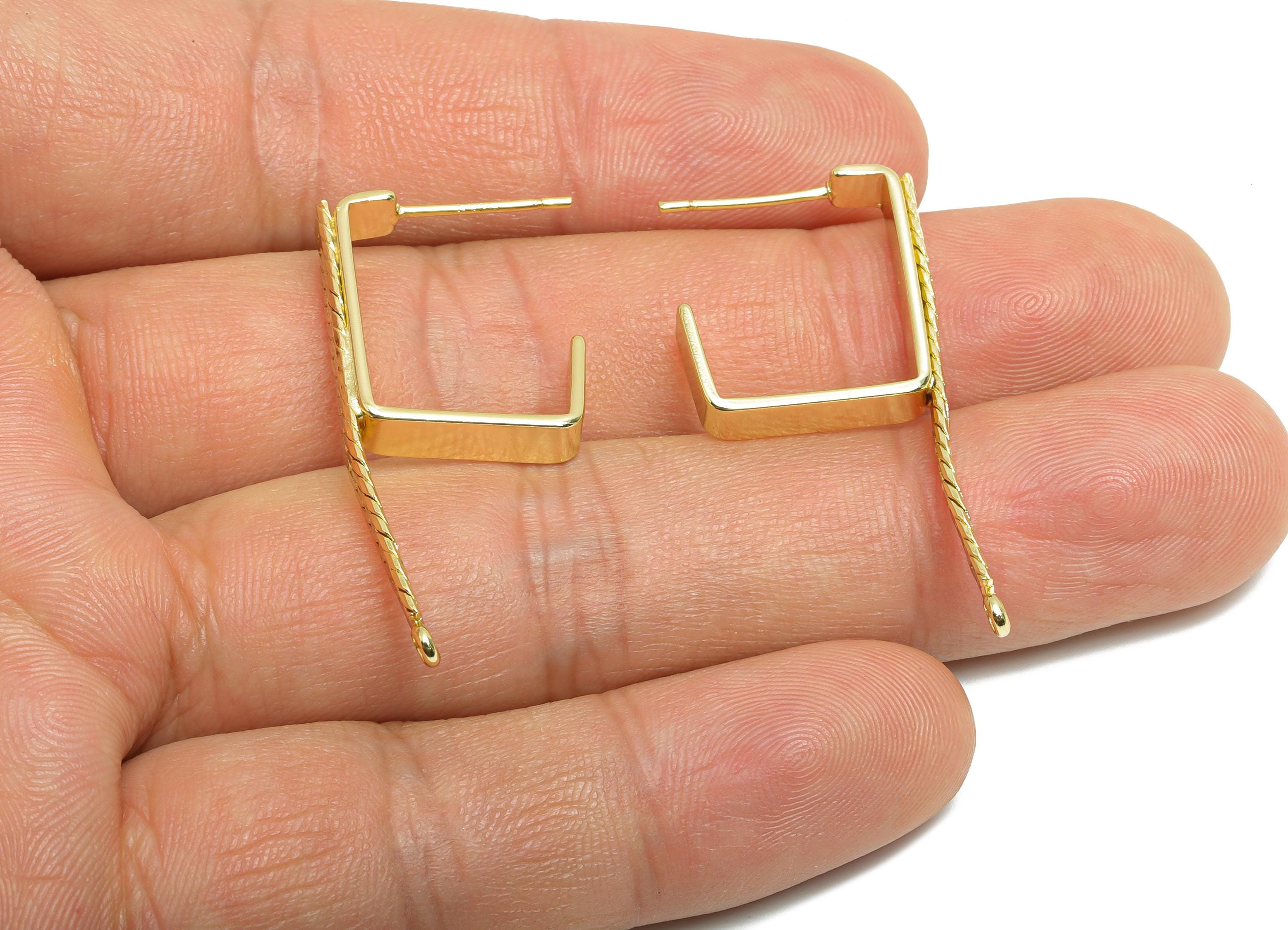 Brass Square Hoop Earring Connector- Gold Textured Earring Post - Snake Chain Geometric Earring - 14K Real Gold-Plated -37x4x2mm -RGP9445-14 - DOMEDBAZAAR