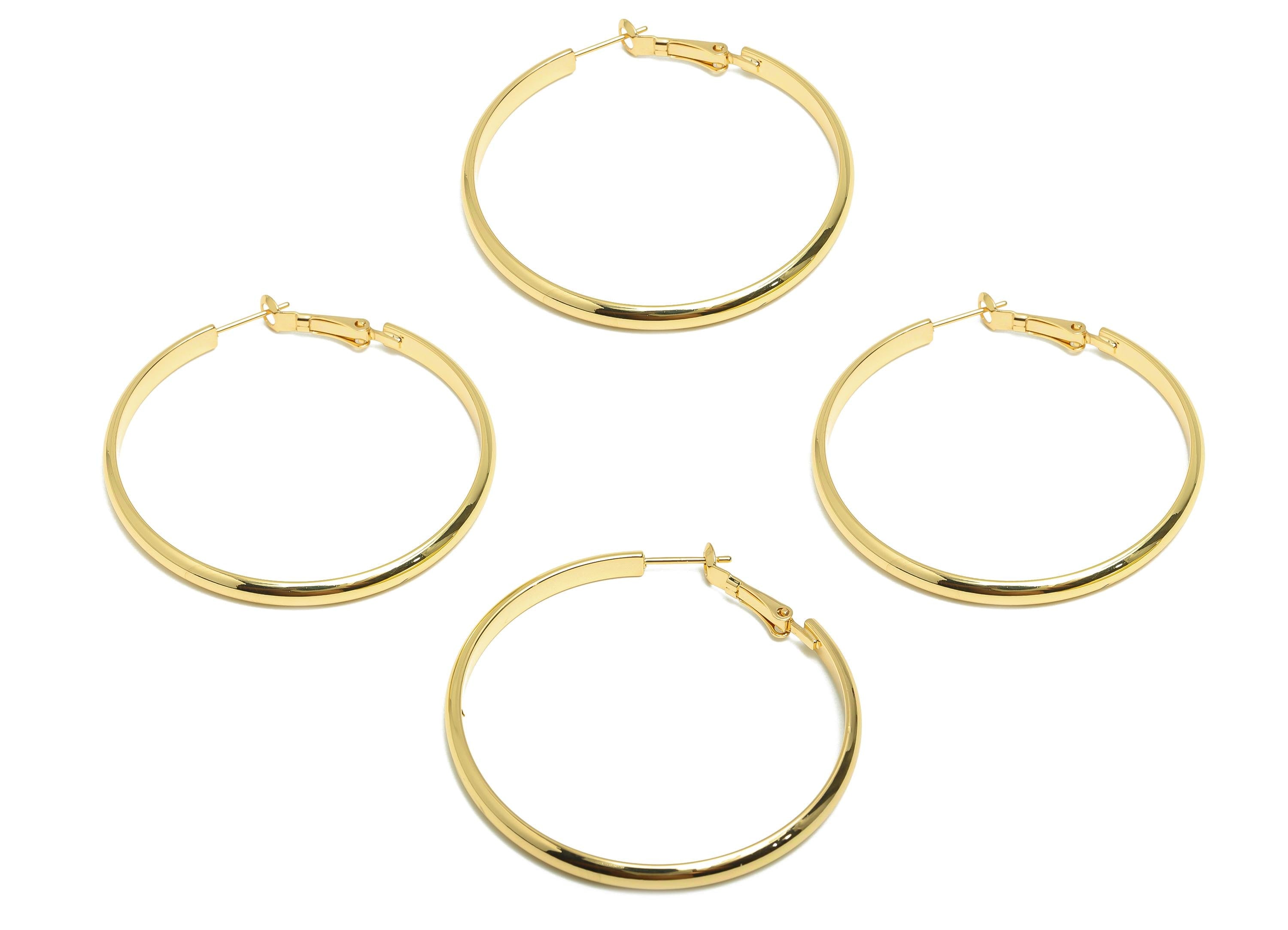 Brass Hoop Earring - Brass Minimalist Gold Hoop Clasp - Brass Hoop Clasp - Punk Rock Jewelry - 18K Real Gold Plated - 53x51x2mm - RGP9242 - DOMEDBAZAAR