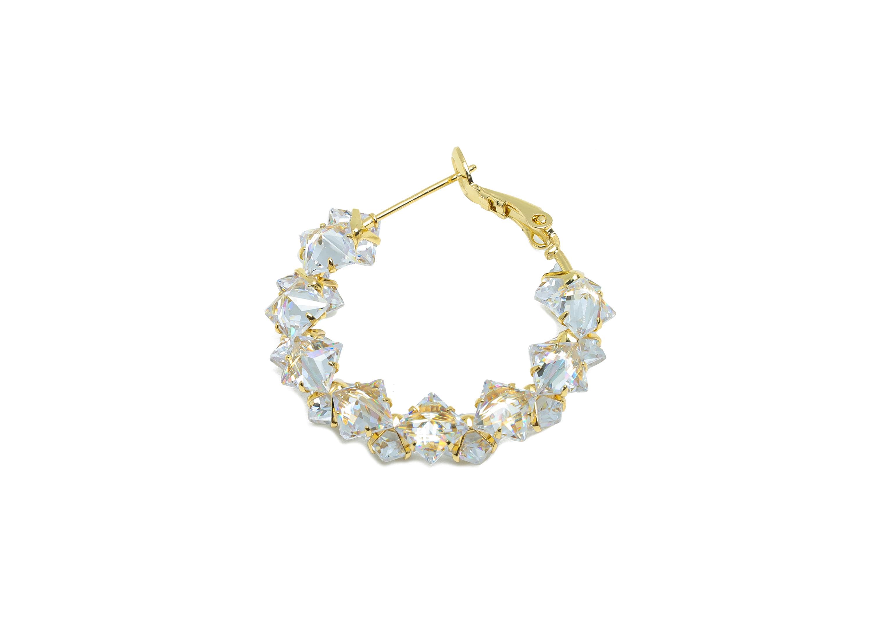 Brass Round Hoop Earring - Cubic Zircon Hoop Clasp Earring - Gold Zircon Push Back Earring Post -14K Real Gold Plated -34x31x4mm -RGP9428-14 - DOMEDBAZAAR