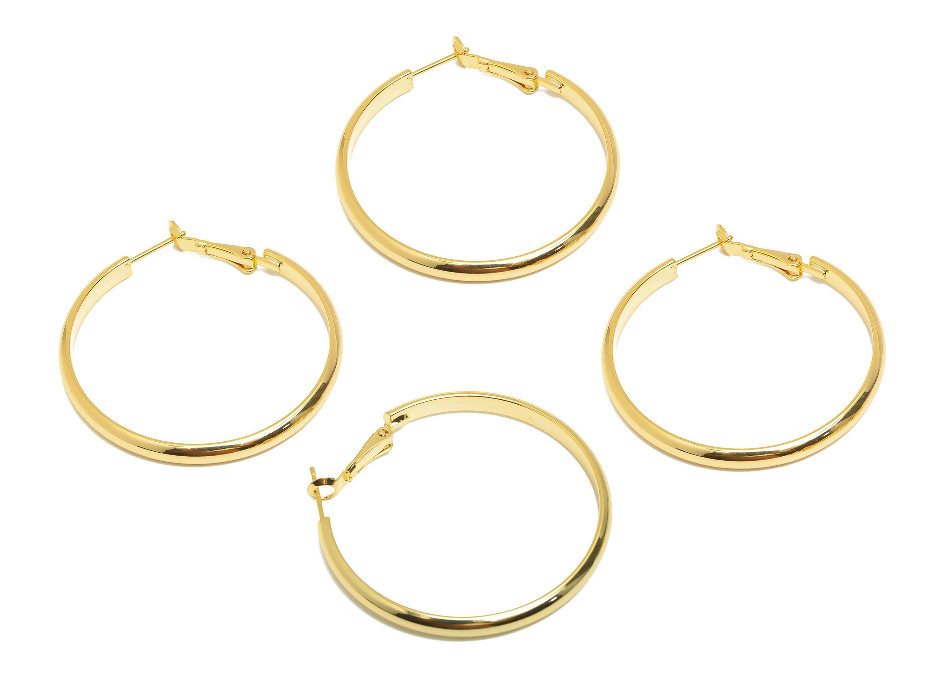 Brass Hoop Earring - Brass Minimalist Gold Hoop Clasp - Large Hoop Clasp - Punk Rock Jewelry - 18K Real Gold Plated - 48x45x2mm - RGP9245 - DOMEDBAZAAR
