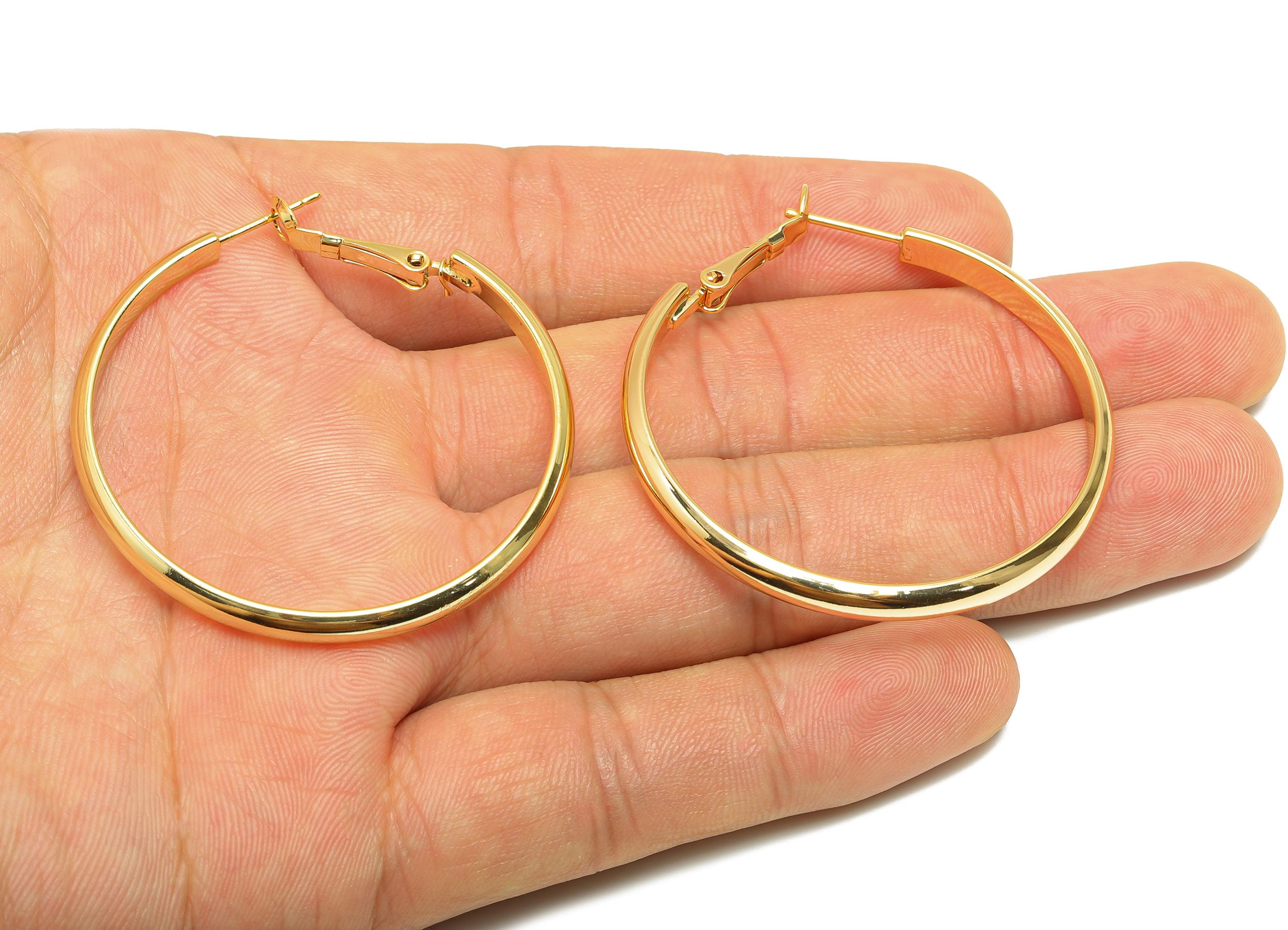 Brass Hoop Earring - Brass Minimalist Gold Hoop Clasp - Large Hoop Clasp - Punk Rock Jewelry - 18K Real Gold Plated - 48x45x2mm - RGP9245 - DOMEDBAZAAR