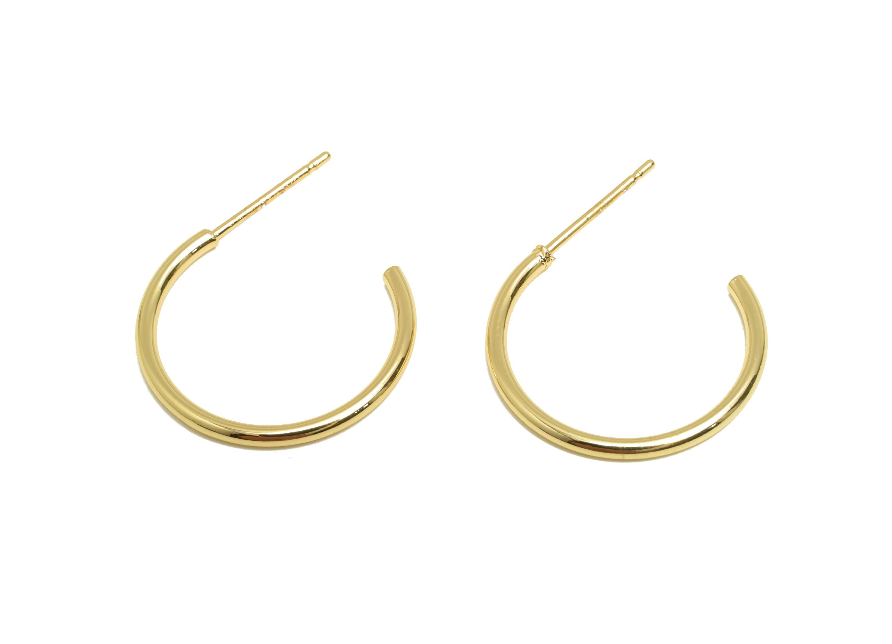 Minimalist Hoop Earring - Brass Open Hoop Sleek Earring Stud - Brass Modern Earring Hoop C Post - 18K Real Gold Plated - 24x20x1mm - RGP9246 - DOMEDBAZAAR