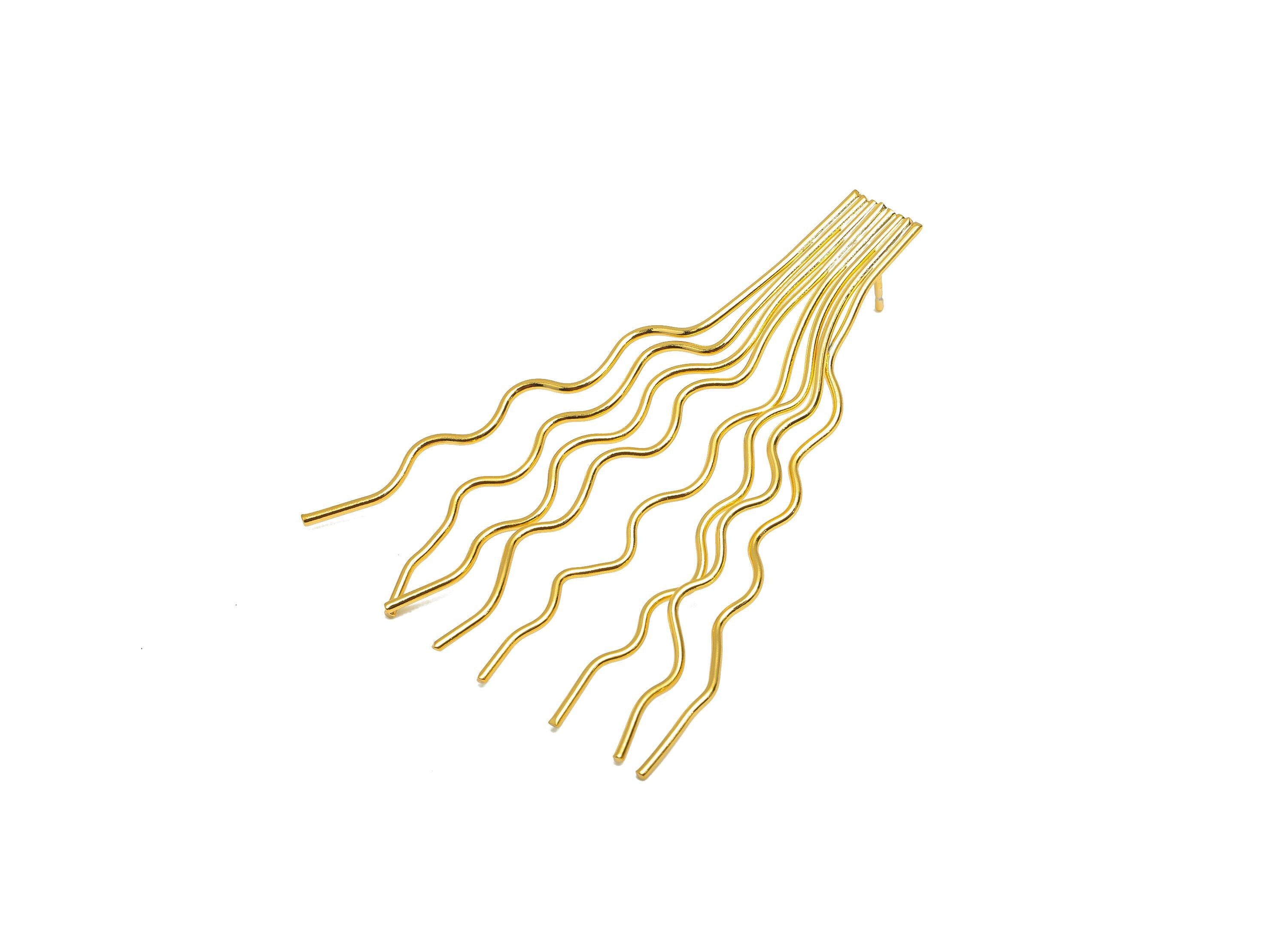 Brass Dangling Wire Earring - Wavy Gold Strand Earring Stud - Brass Bold Gold Drop Earring - 18K Real Gold Plating - 54x40x0.97mm - RGP9247 - DOMEDBAZAAR