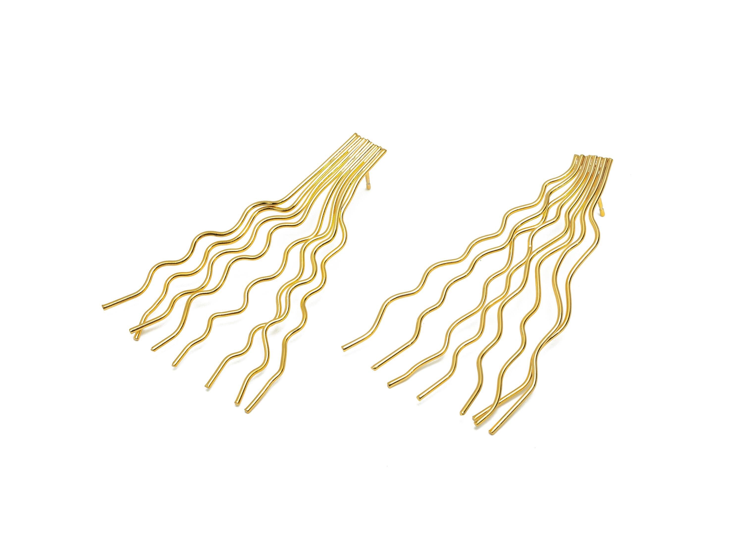 Brass Dangling Wire Earring - Wavy Gold Strand Earring Stud - Brass Bold Gold Drop Earring - 18K Real Gold Plating - 54x40x0.97mm - RGP9247 - DOMEDBAZAAR