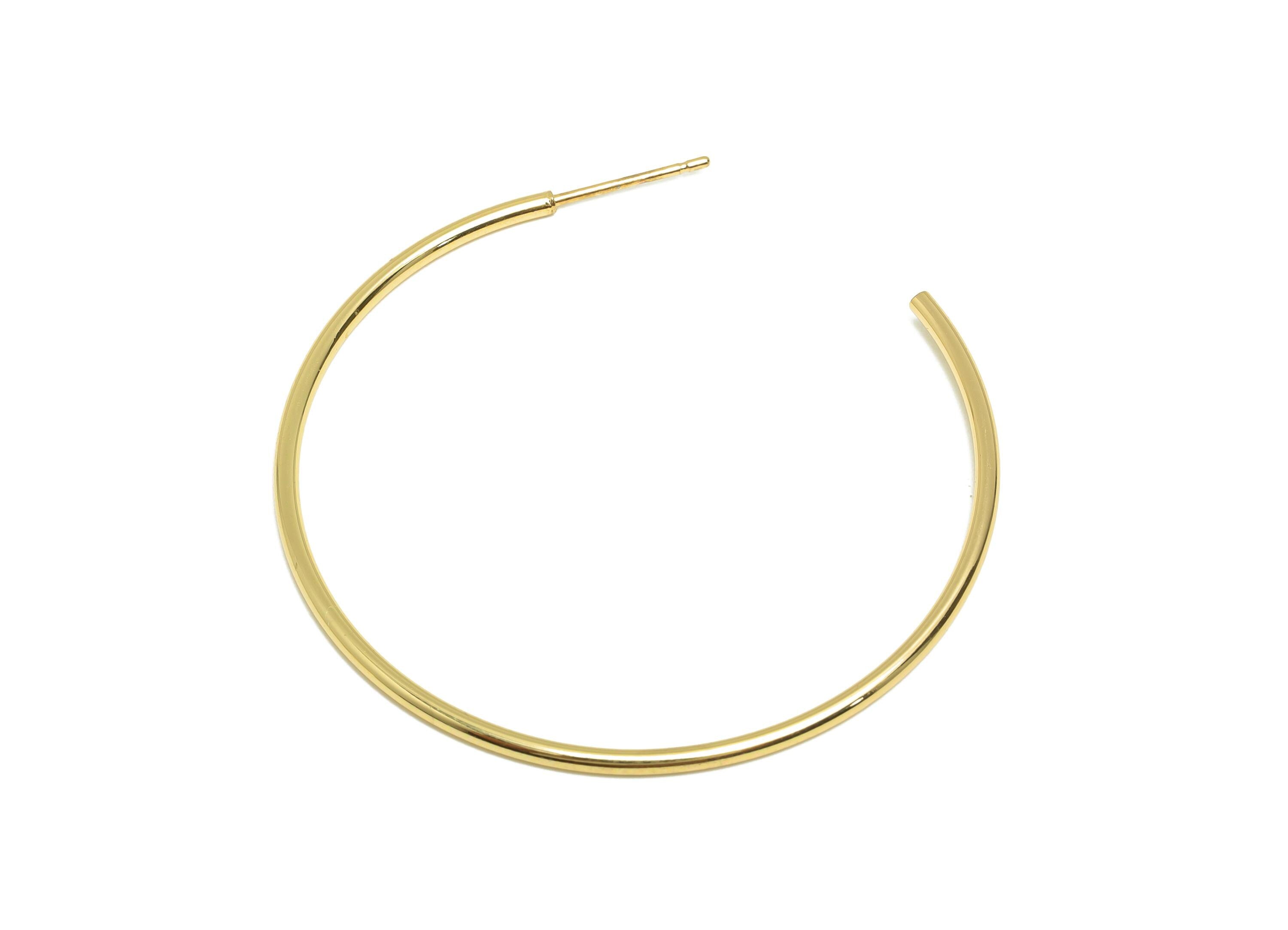 Minimalist Hoop Earring - Brass Open Hoop Sleek Earring Stud - Brass Modern Earring Hoop C Post - 18K Real Gold Plated - 29x25x1mm - RGP9248 - DOMEDBAZAAR