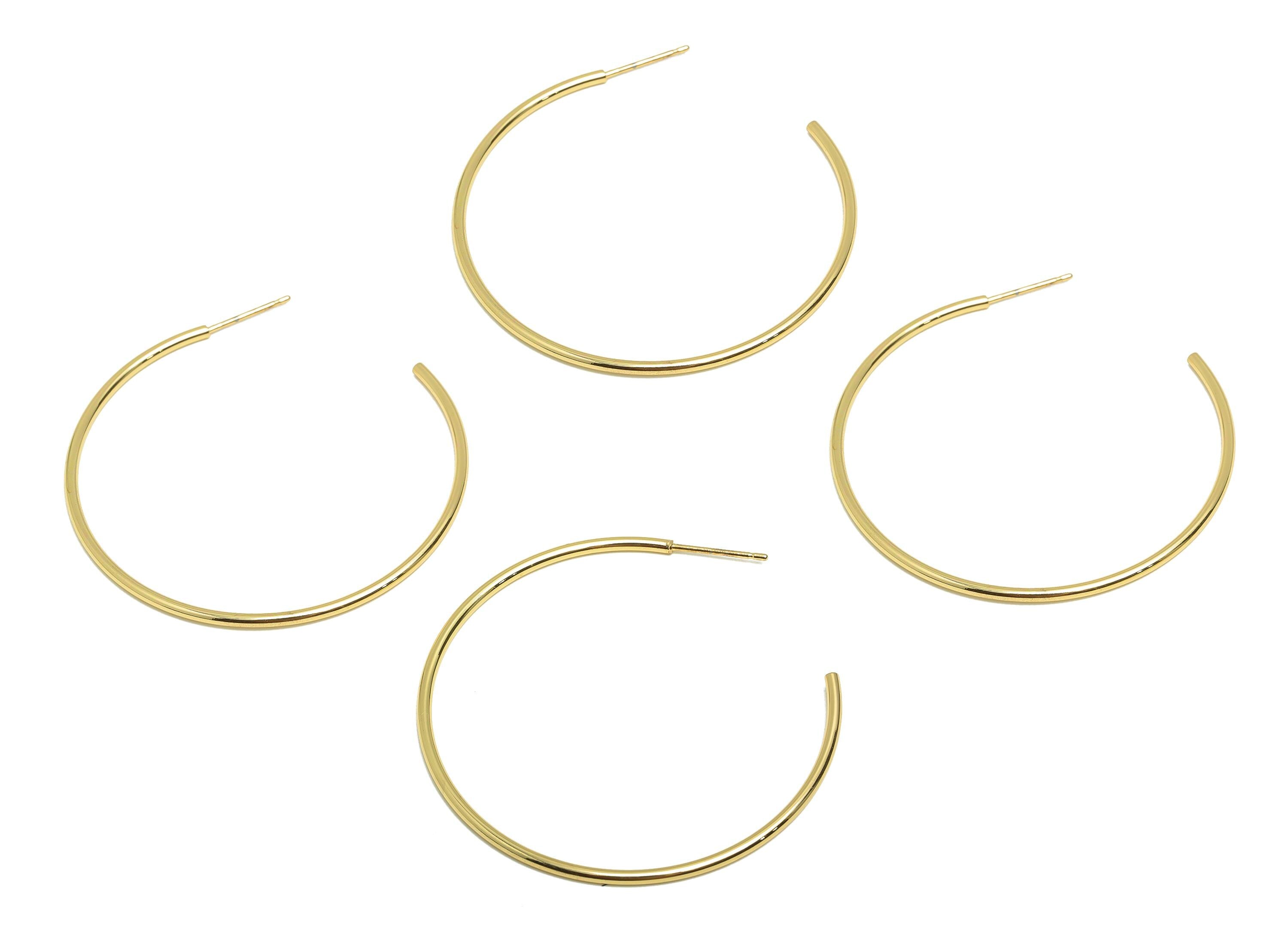 Minimalist Hoop Earring - Brass Open Hoop Sleek Earring Stud - Brass Modern Earring Hoop C Post - 18K Real Gold Plated - 29x25x1mm - RGP9248 - DOMEDBAZAAR