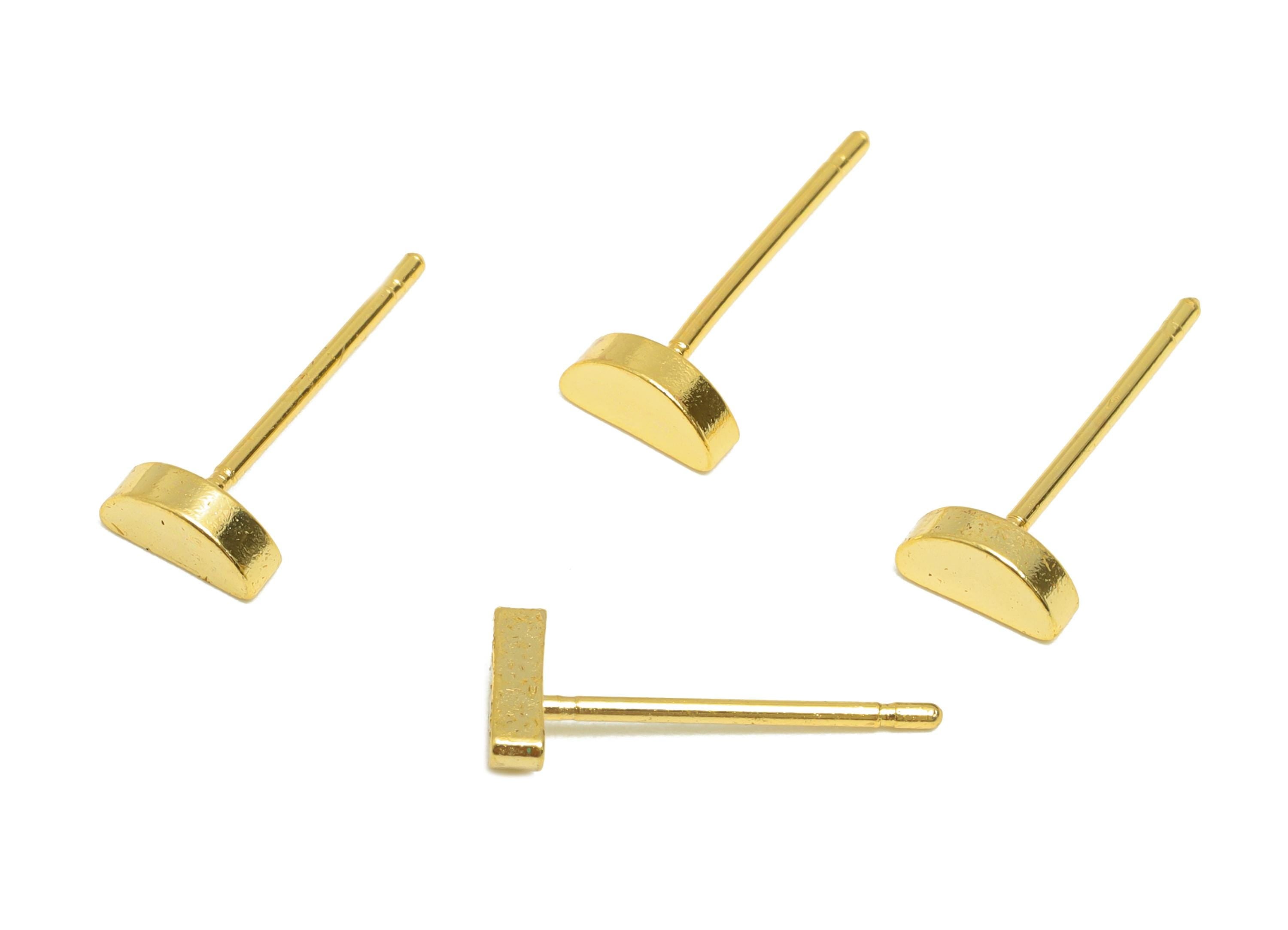 Brass Moon Earring - Gold Domed Earring Post - Brass Everyday Wear Earring - Minimalist Jewelry - 18K Real Gold Plated - 5.9x3x1mm - RGP9250 - DOMEDBAZAAR
