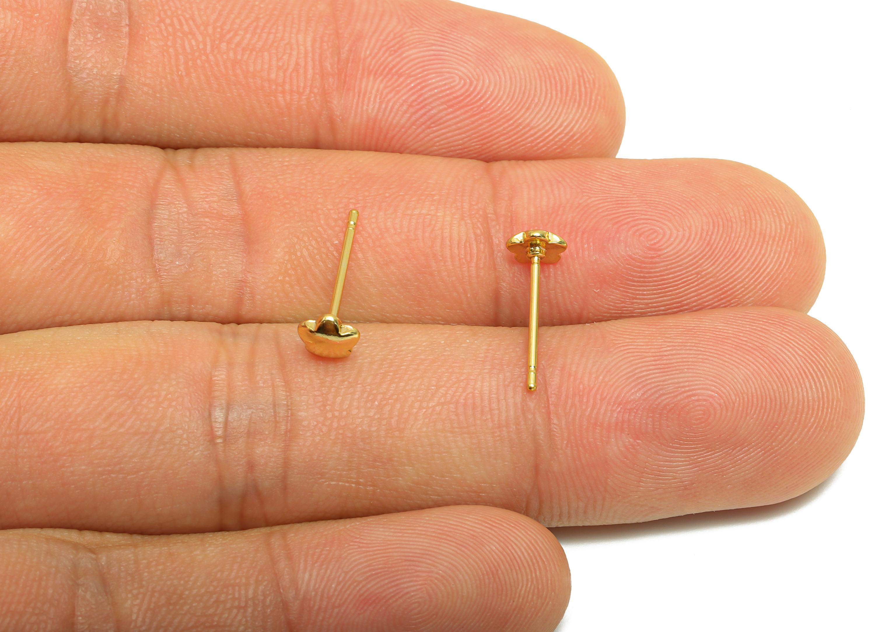 Brass Flower Earring - Gold Mini Cute Earring Post - Everyday Minimalist Gold Jewelry - 18K Real Gold Plating - 4.78x4.78x1.35mm - RGP9251 - DOMEDBAZAAR