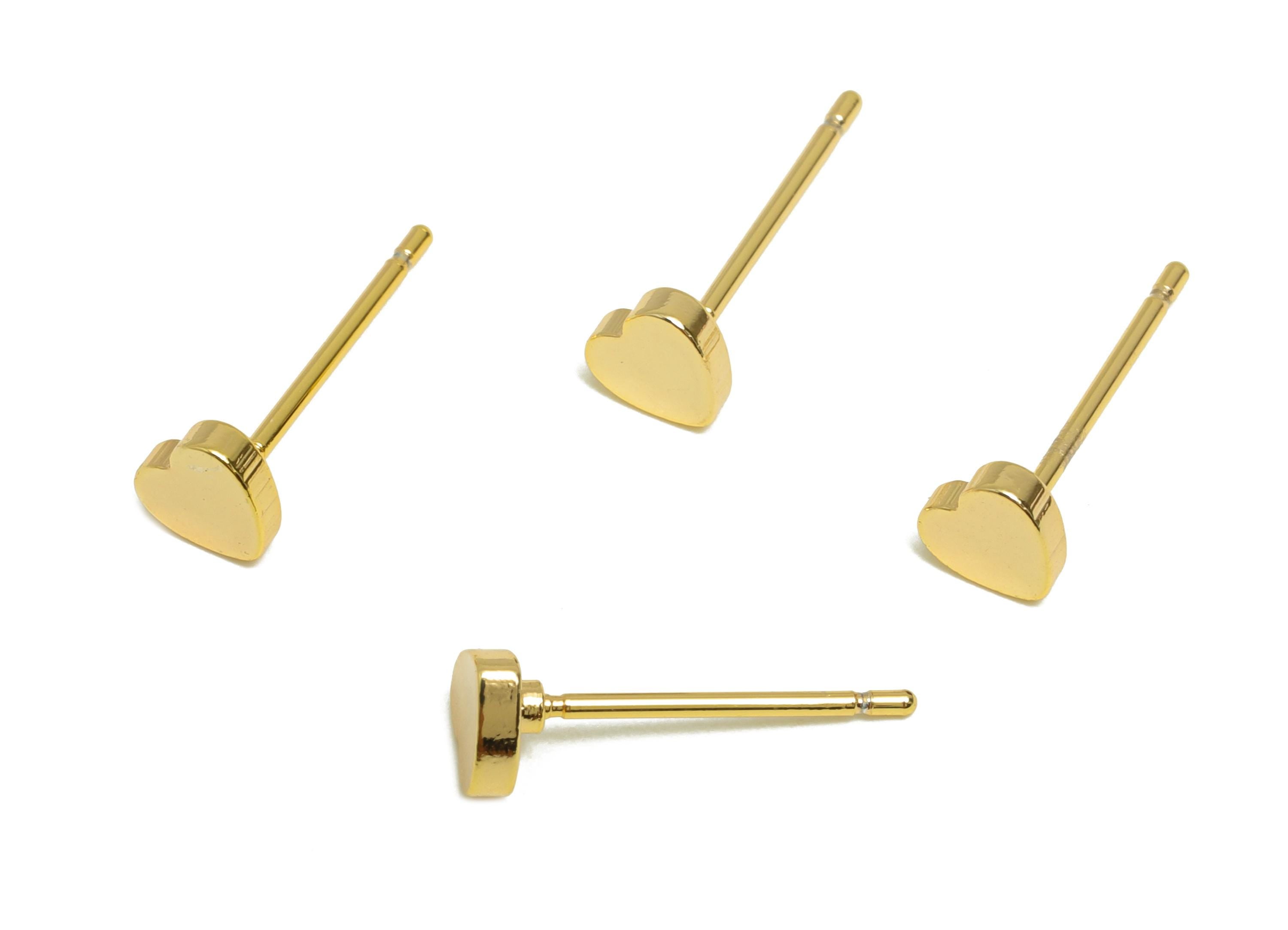 Brass Heart Earring - Gold Mini Cute Heart Earring Post - Everyday Minimalist Gold Jewelry - 18K Real Gold Plating - 4x4x1.42mm - RGP9253 - DOMEDBAZAAR