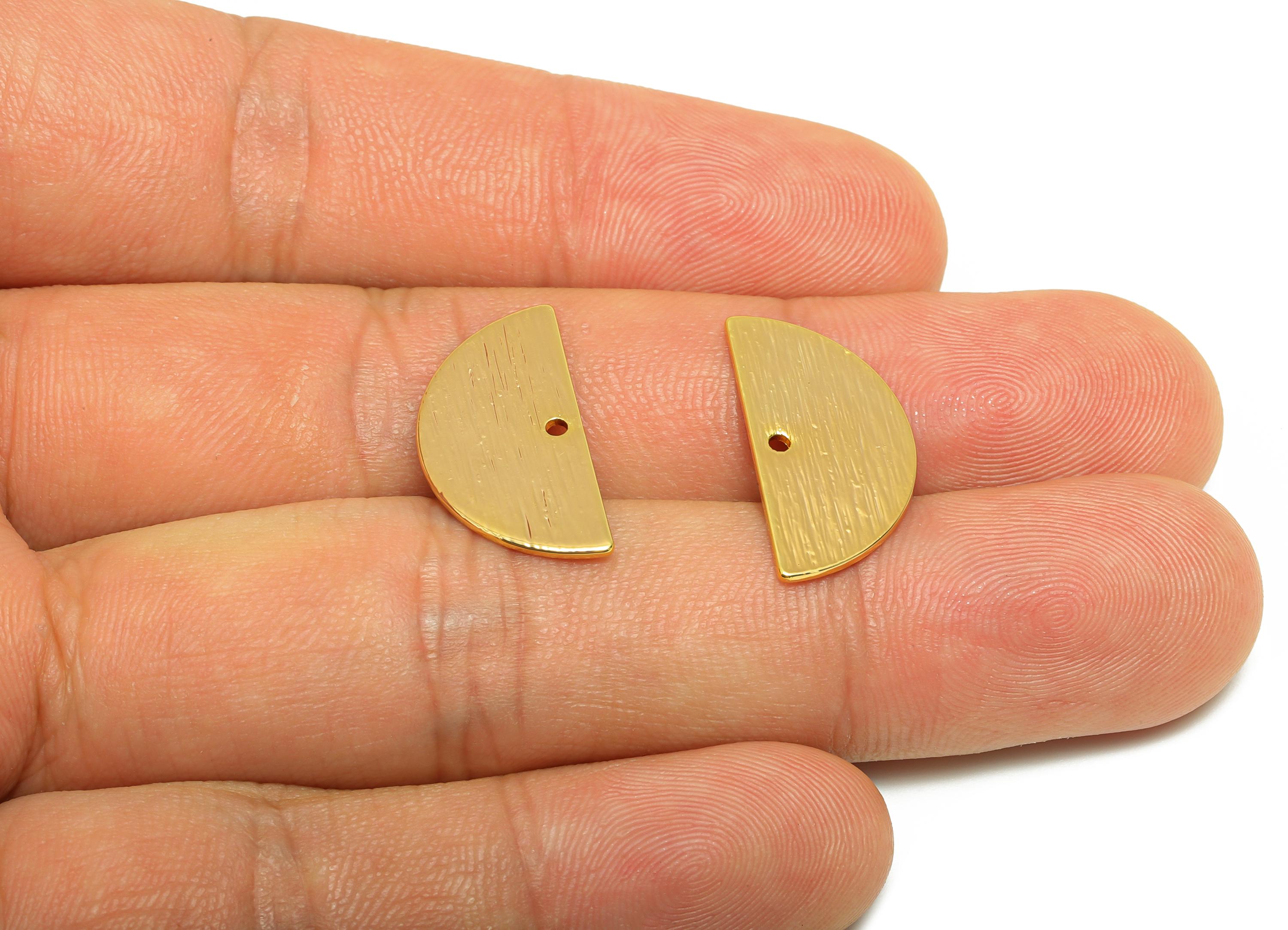 Brass Moon Earring Charm - Gold Textured Domed Earring Charm - Geometry Pendant - Gold Jewelry - 18K Real Gold Plated - 21x10x1mm - RGP9264 - DOMEDBAZAAR