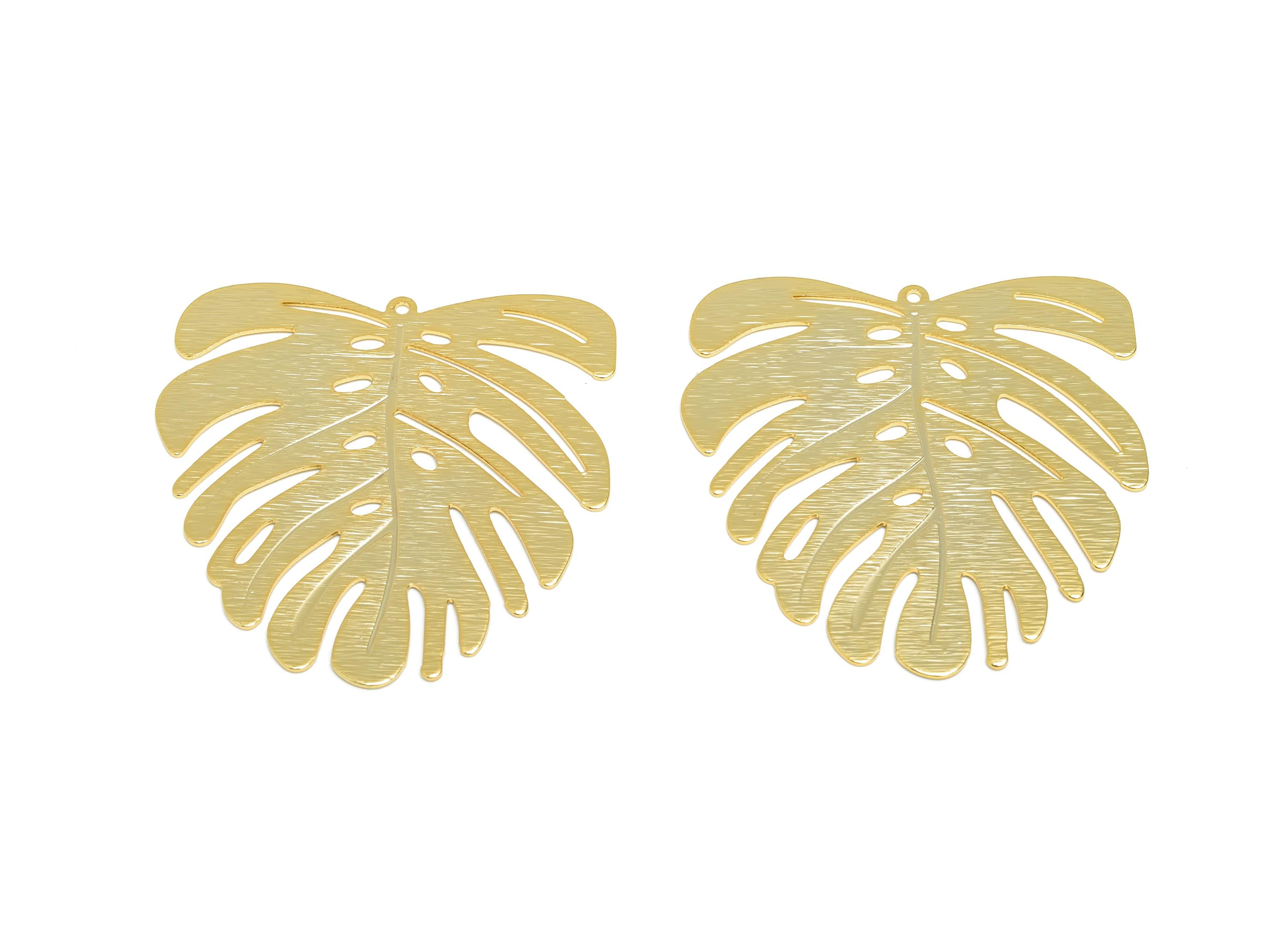 Monstera Leaf Charm - Brass Textured Gold Charm - Botanical Gold Pendant - Nature Jewelry - 18K Real Gold Plated - 45x44x0.7mm - RGP9274 - DOMEDBAZAAR