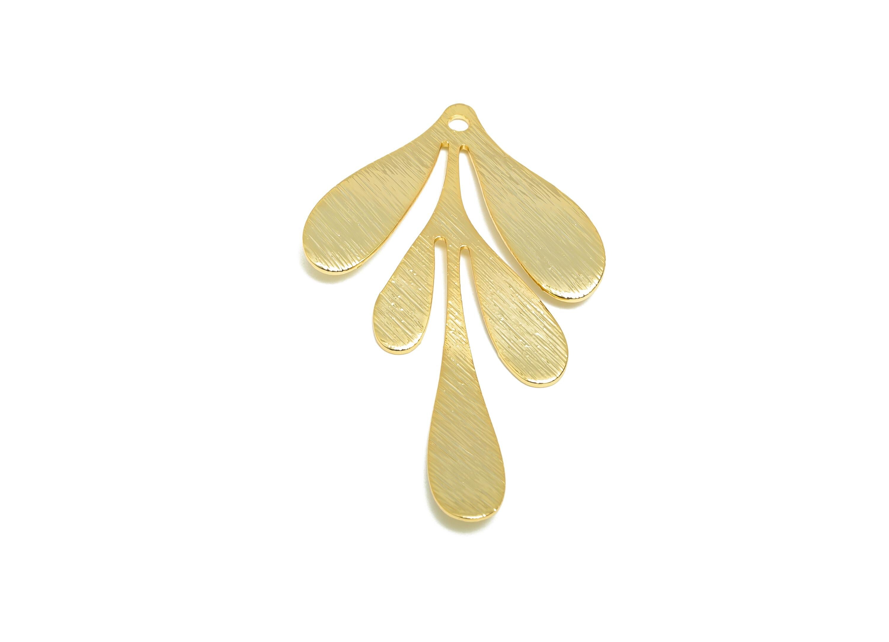 Brass Leaf Charm - Brass Textured Leaf Gold Charm - Botanical Gold Pendant - Nature Jewelry - 18K Real Gold Plated - 46.5x27x1.1mm - RGP9275 - DOMEDBAZAAR