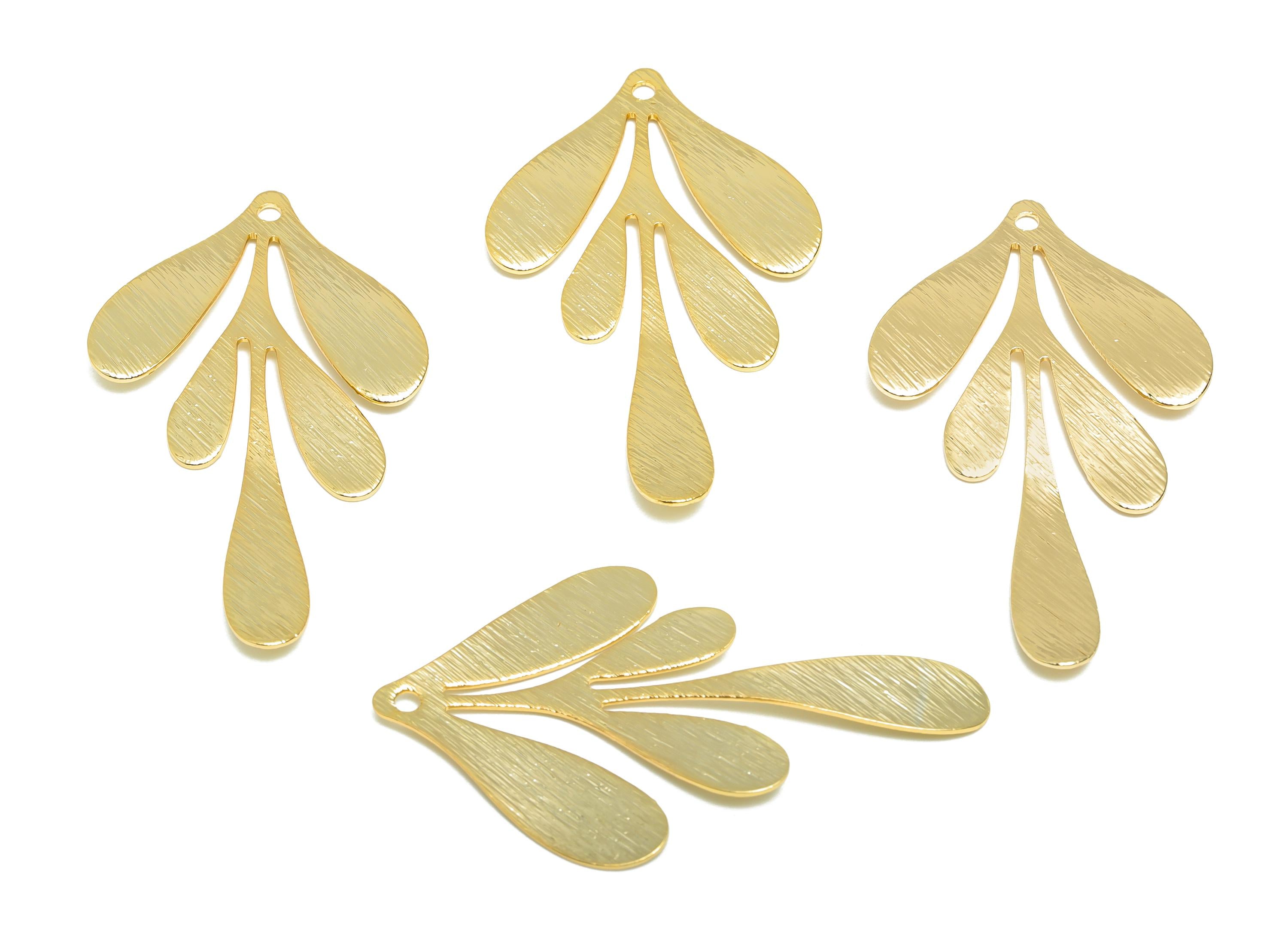 Brass Leaf Charm - Brass Textured Leaf Gold Charm - Botanical Gold Pendant - Nature Jewelry - 18K Real Gold Plated - 46.5x27x1.1mm - RGP9275 - DOMEDBAZAAR
