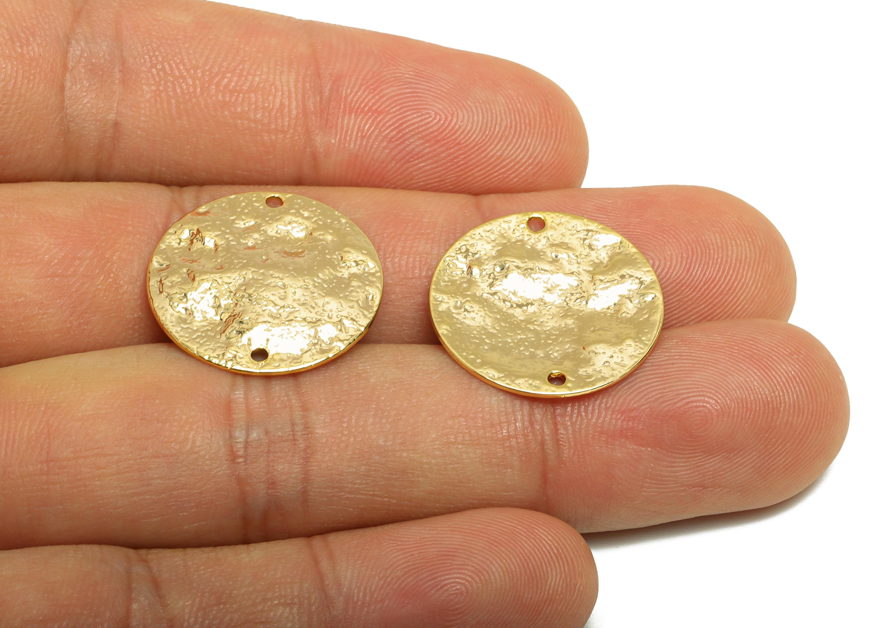 Brass Round Earring Connector - Hammered Coin Earring Charm - Geometry Pendant - Golden Charm - 18K Real Gold Plated - 20x20x1.7mm - RGP9278 - DOMEDBAZAAR