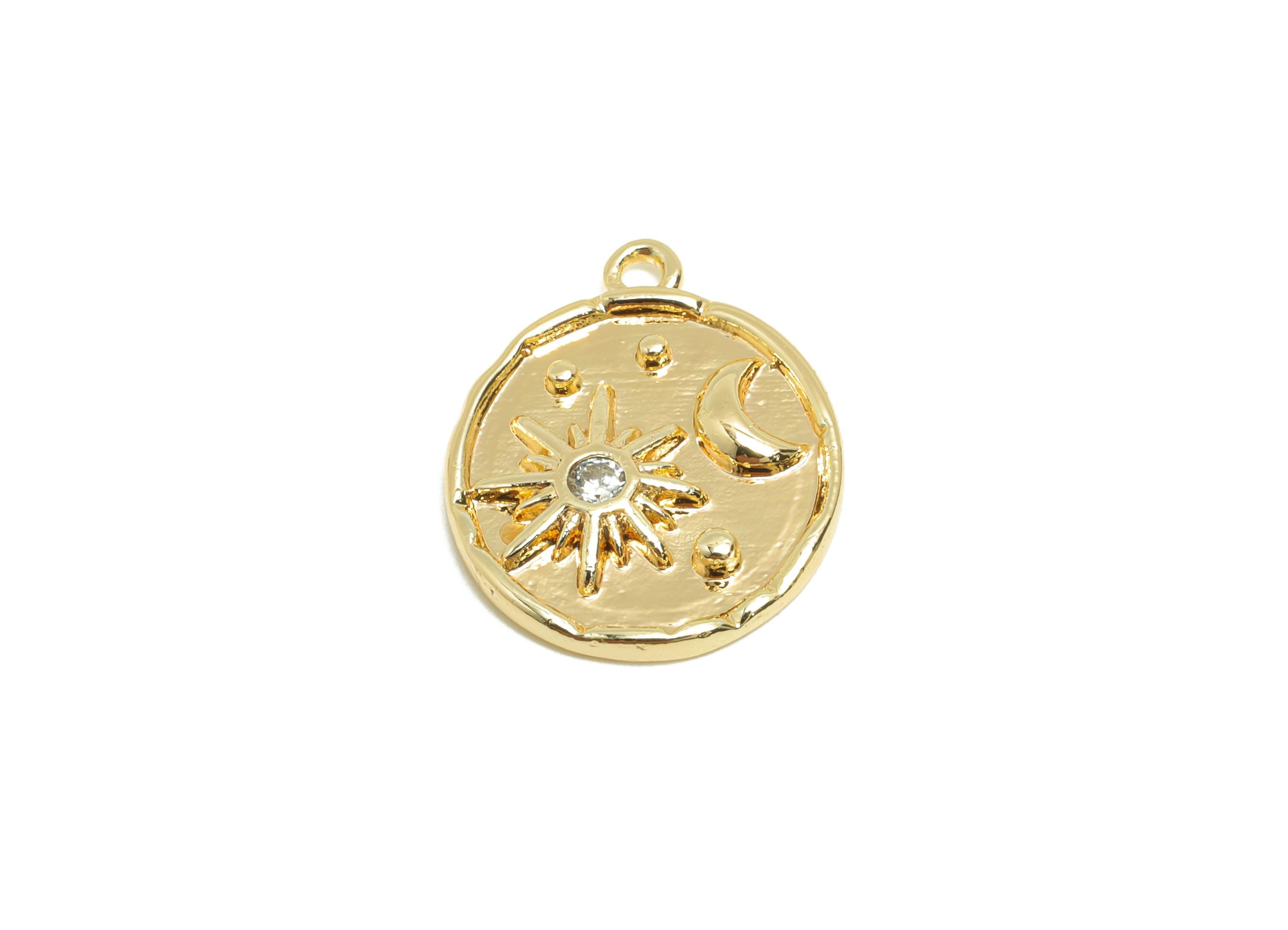 Gold Celestial Pendant - Gold Cosmic Pendant - Brass Cubic Zircon Space Charm - Starburst Charm - 18K Real Gold Plated - 16x13x1mm - RGP9296 - DOMEDBAZAAR