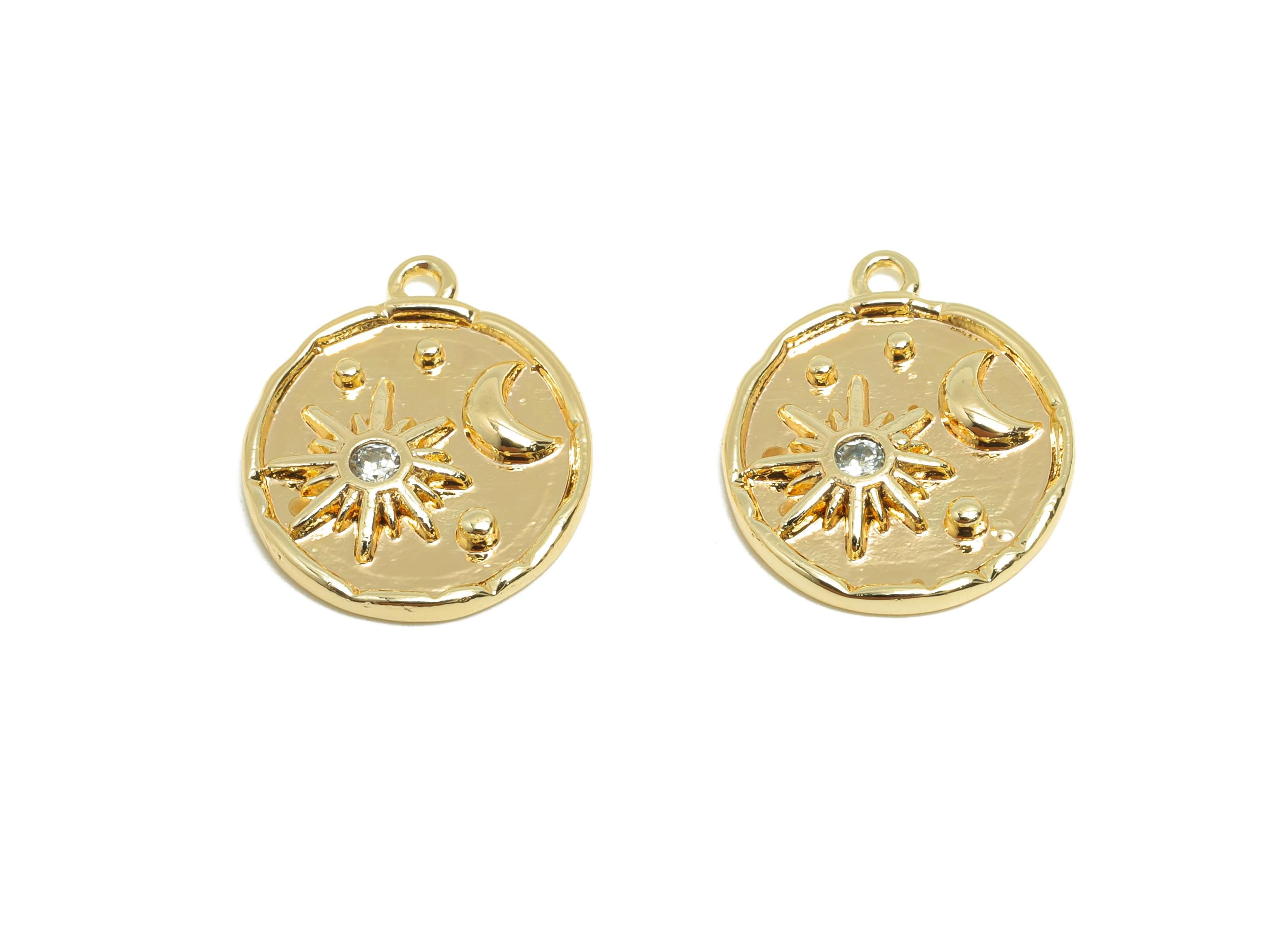 Gold Celestial Pendant - Gold Cosmic Pendant - Brass Cubic Zircon Space Charm - Starburst Charm - 18K Real Gold Plated - 16x13x1mm - RGP9296 - DOMEDBAZAAR