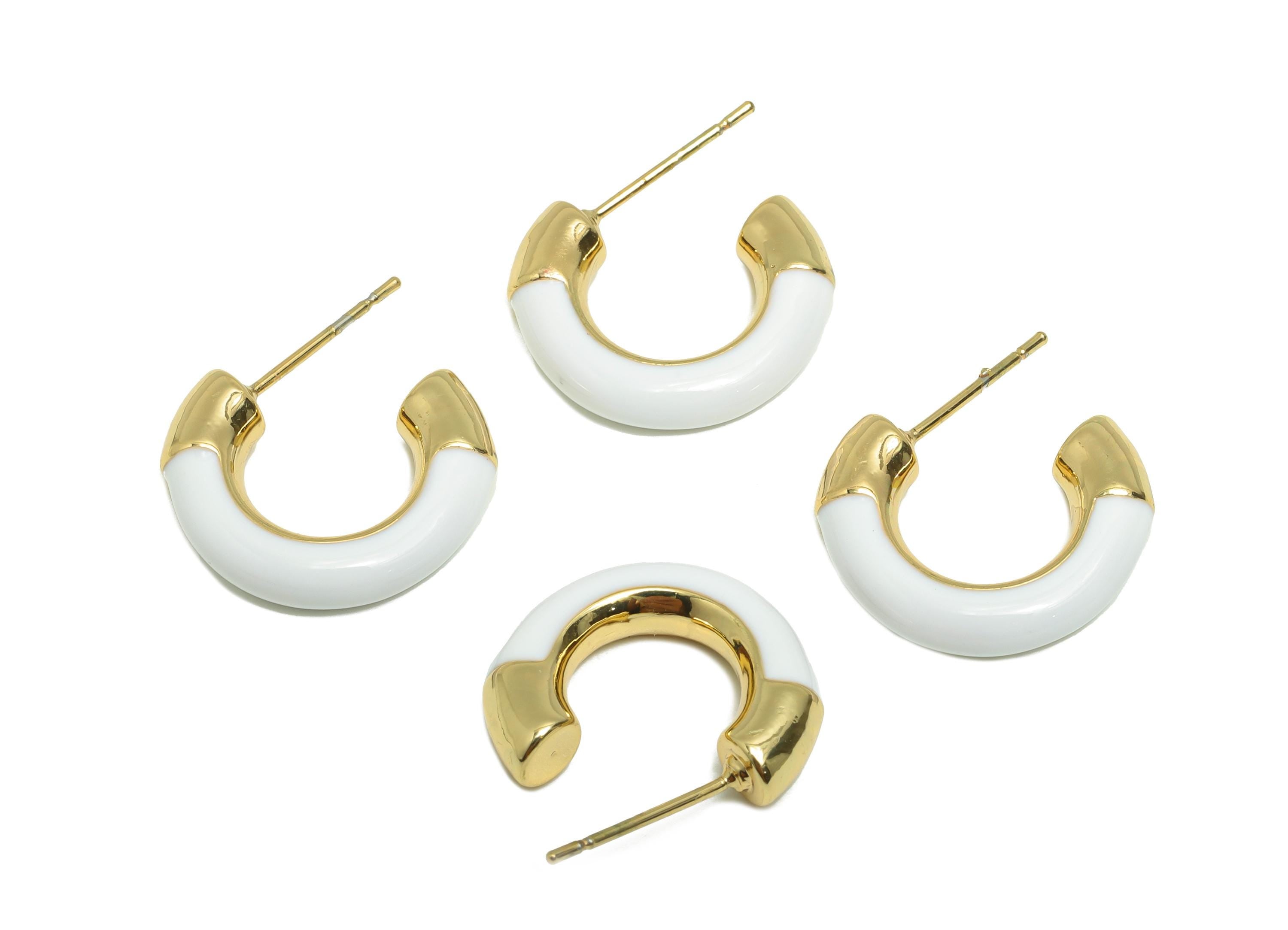 Brass Hoop Earring - Brass Enamel Chunky Hoop Earring - Trendy Colorful Hoop C Earring Post - 18K Real Gold Plated - 21x18x4mm- RGP9295 - DOMEDBAZAAR