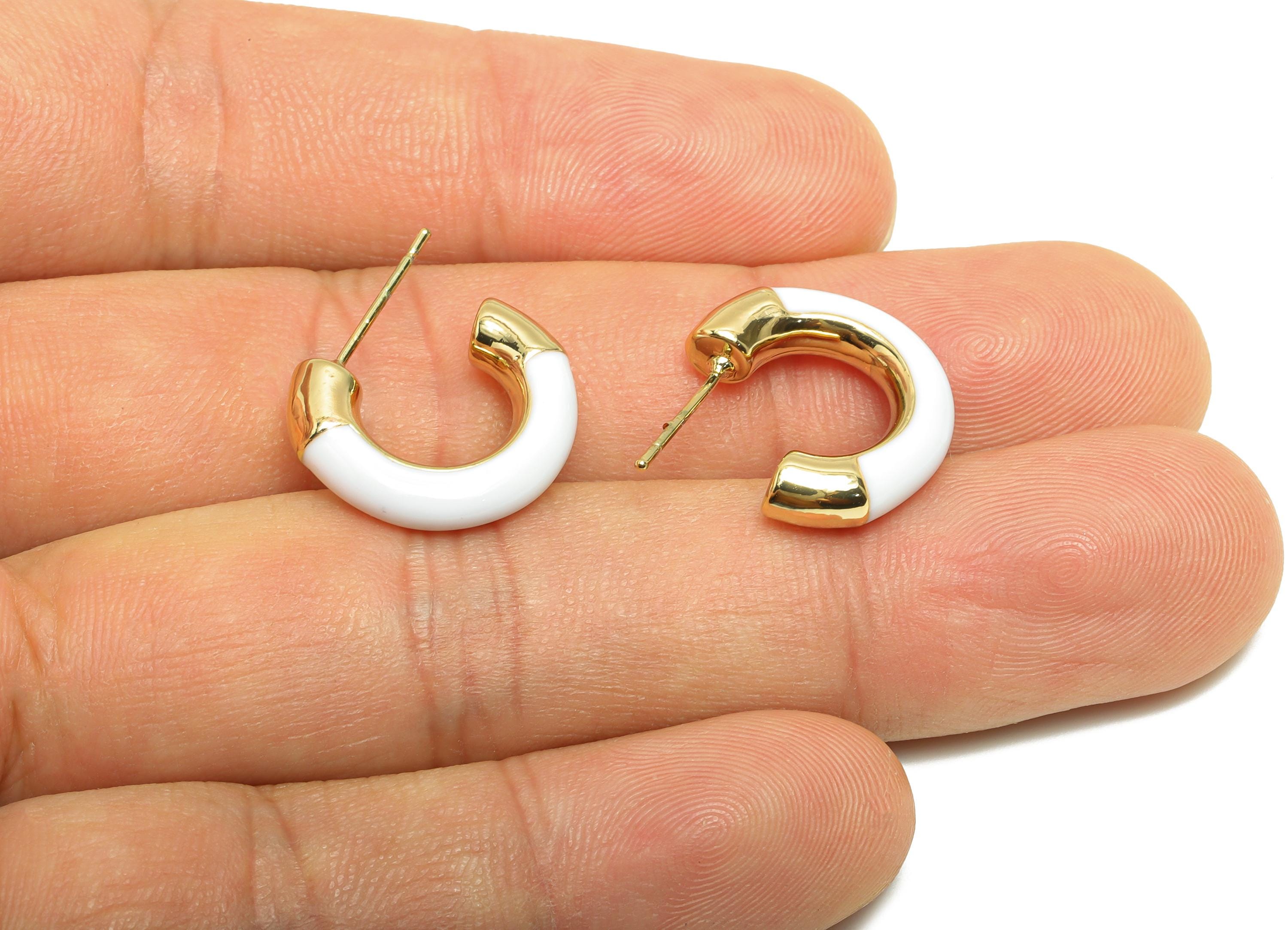 Brass Hoop Earring - Brass Enamel Chunky Hoop Earring - Trendy Colorful Hoop C Earring Post - 18K Real Gold Plated - 21x18x4mm- RGP9295 - DOMEDBAZAAR