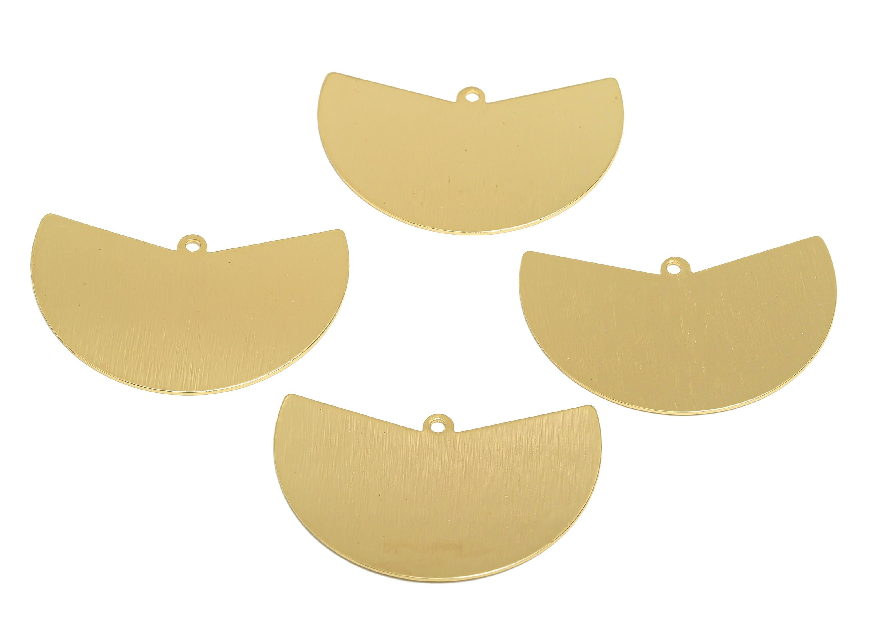 Semi Circle Pendant - Brass Textured Geometry Charm - Half Moon Jewelry - DIY Jewelry - 18K Real Gold Plated - 38x24x0.8mm - RGP9300 - DOMEDBAZAAR