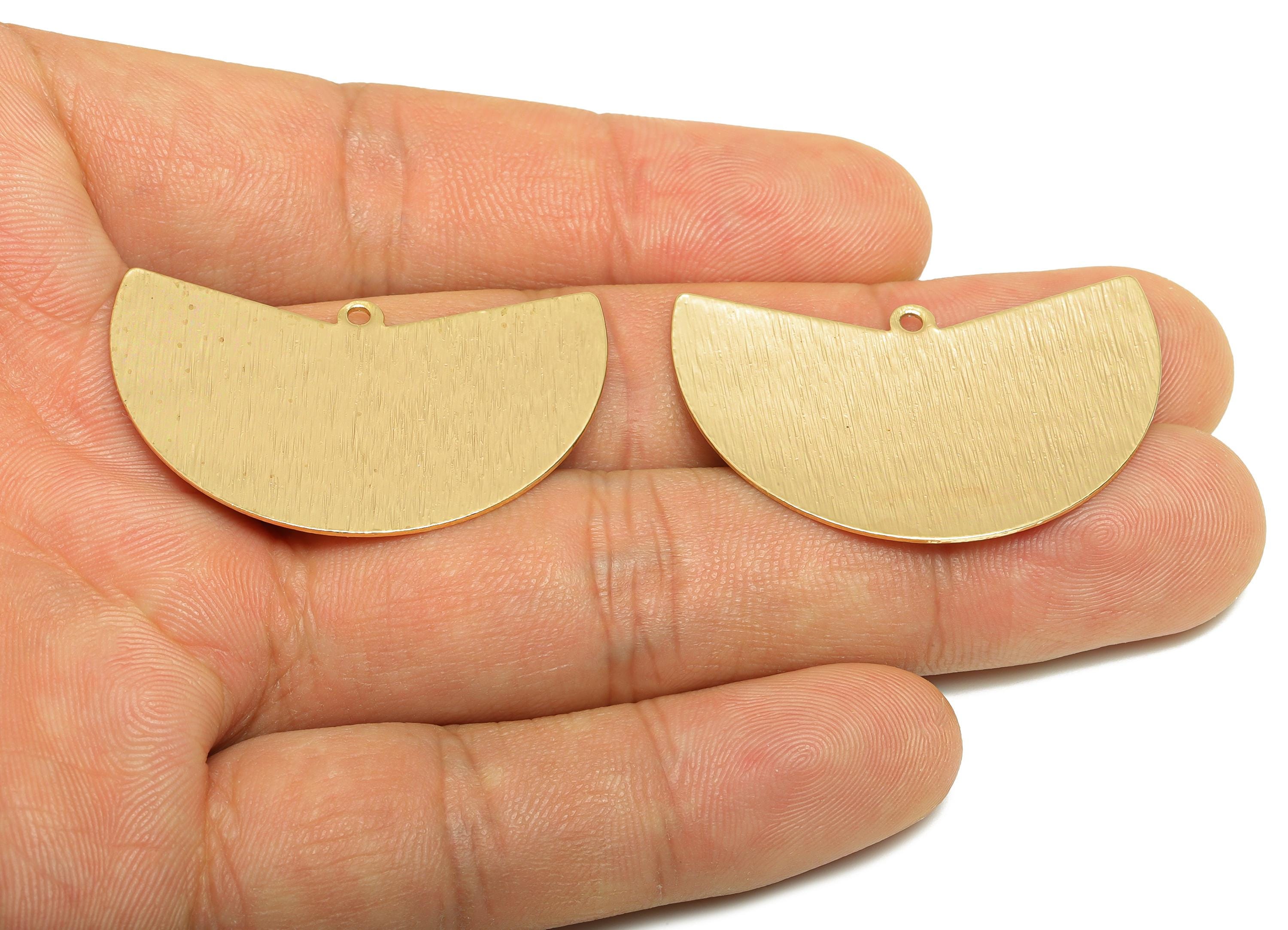 Semi Circle Pendant - Brass Textured Geometry Charm - Half Moon Jewelry - DIY Jewelry - 18K Real Gold Plated - 38x24x0.8mm - RGP9300 - DOMEDBAZAAR