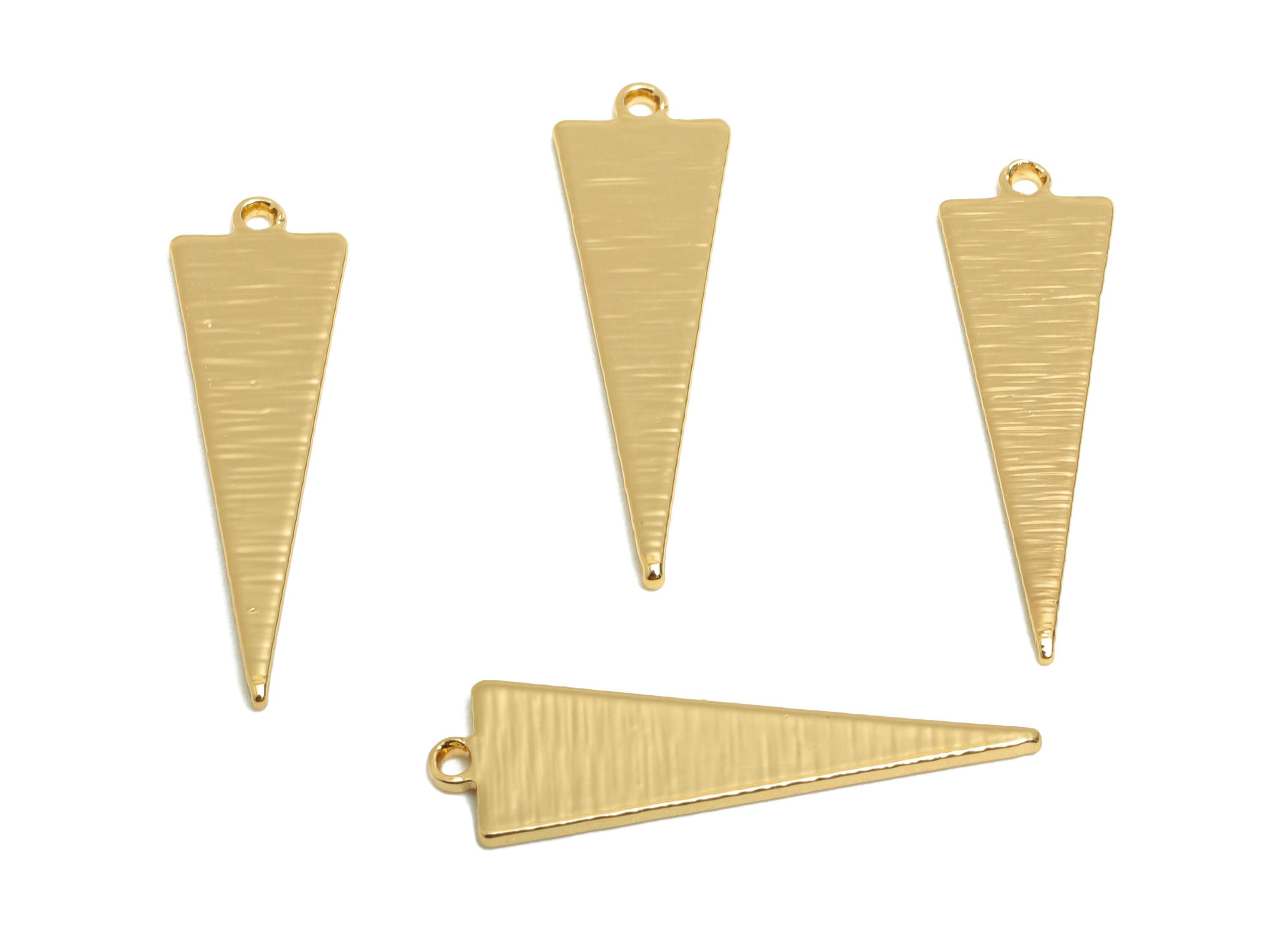 Gold Triangle Pendant - Brass Customizable Geometry Charm - Textured Gold Charm - DIY Jewelry - 18K Real Gold Plated - 23x7x1mm - RGP9308 - DOMEDBAZAAR