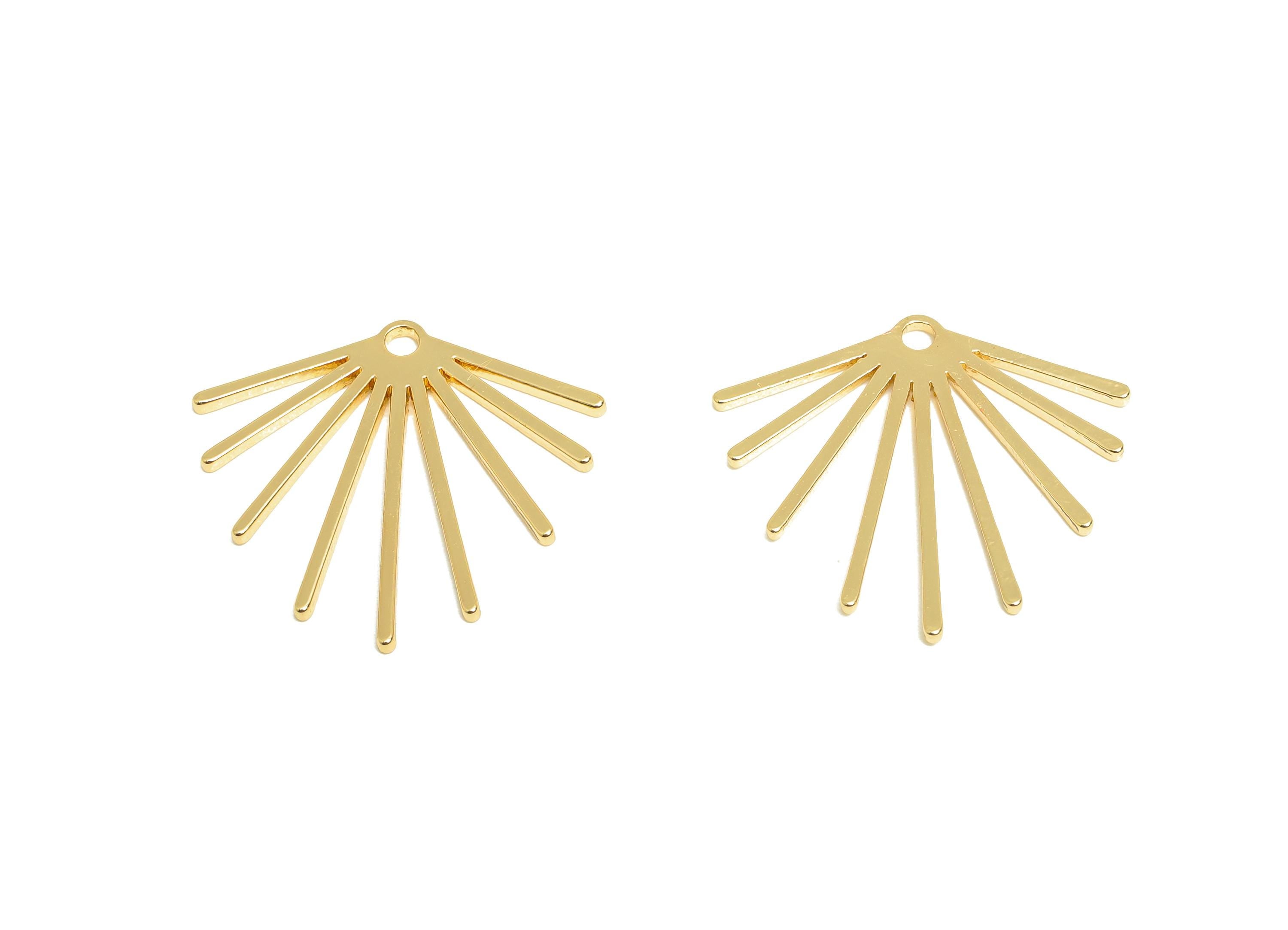 Sunburst Earring Charm - Brass Gold Radiant Pendant Pendant - Fan Charm - Sun Ray Pendant - 18K Real Gold Plated - 23x21x1mm - RGP9312 - DOMEDBAZAAR