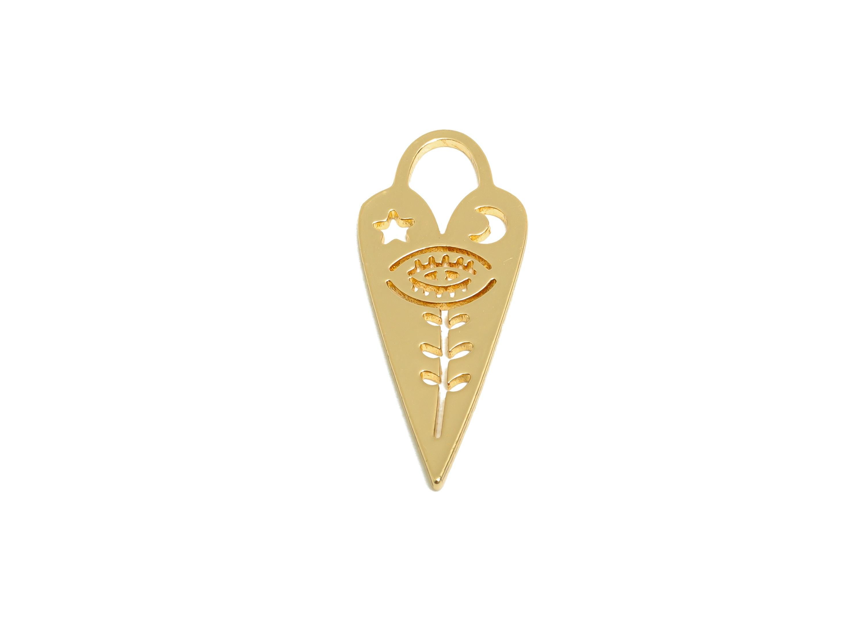 Gold Heart Earring Charm - Brass Gold Talisman Pendant - Symbolic Jewelry - Spiritual Pendant - 18K Real Gold Plated - 25x10x0.8mm - RGP9314 - DOMEDBAZAAR