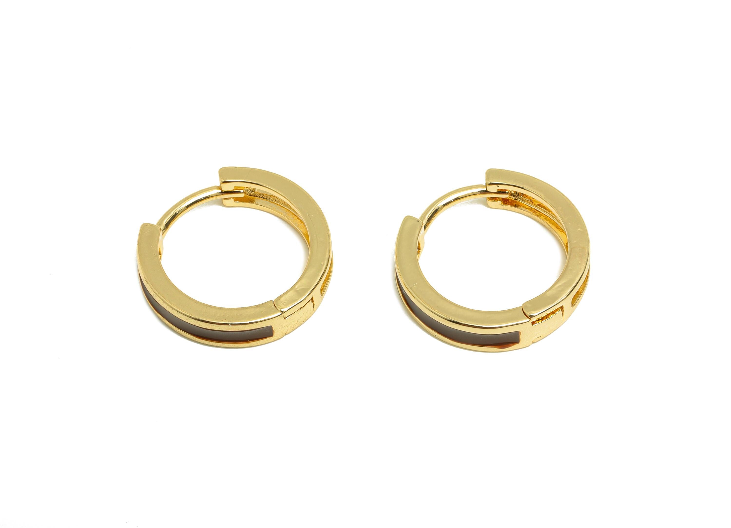 Brass Hoop Huggie Earring - Brass Enamel Hoop Clasp Earring - Trendy Huggie Hoop Earring - 18K Real Gold Plated - 15.2x14.8x3.4mm - RGP9319 - DOMEDBAZAAR