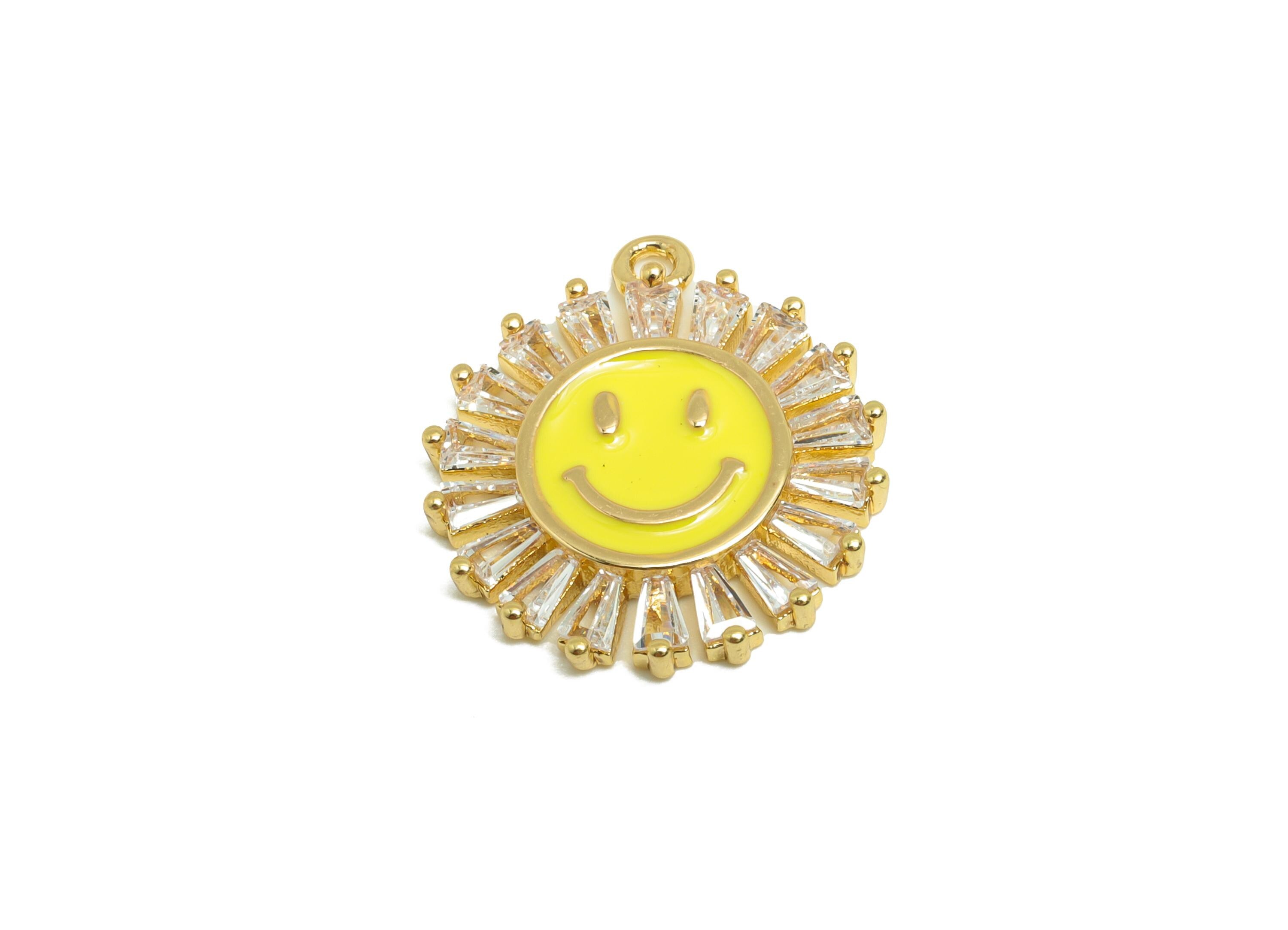 Brass Sun Face Earring Charm - Brass Sunburst Enamel Charm - Cubic Zircon Charm - Gold Jewelry - 18K Real Gold Plated - 18x16x2mm - RGP9322 - DOMEDBAZAAR