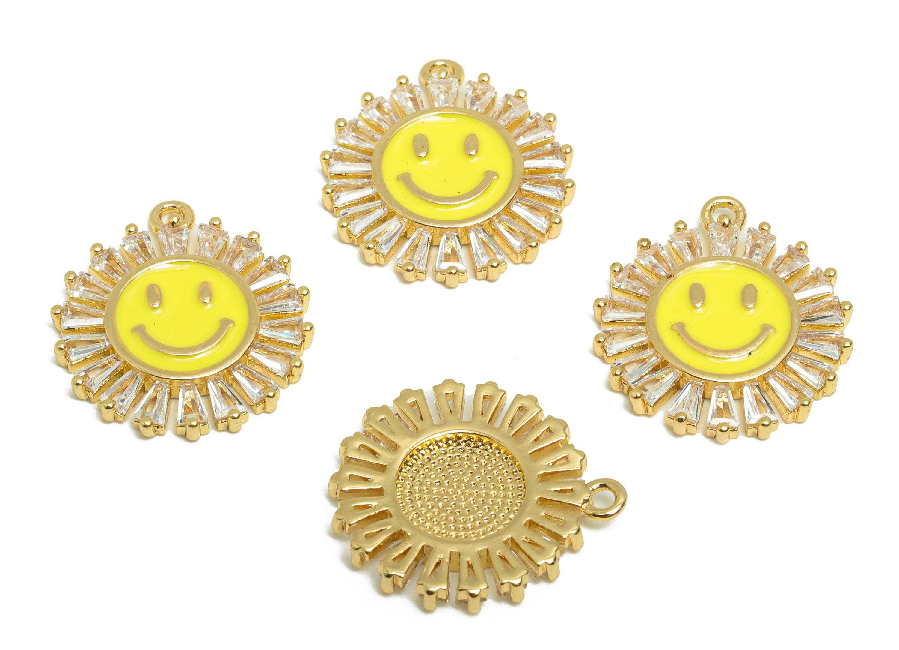 Brass Sun Face Earring Charm - Brass Sunburst Enamel Charm - Cubic Zircon Charm - Gold Jewelry - 18K Real Gold Plated - 18x16x2mm - RGP9322 - DOMEDBAZAAR