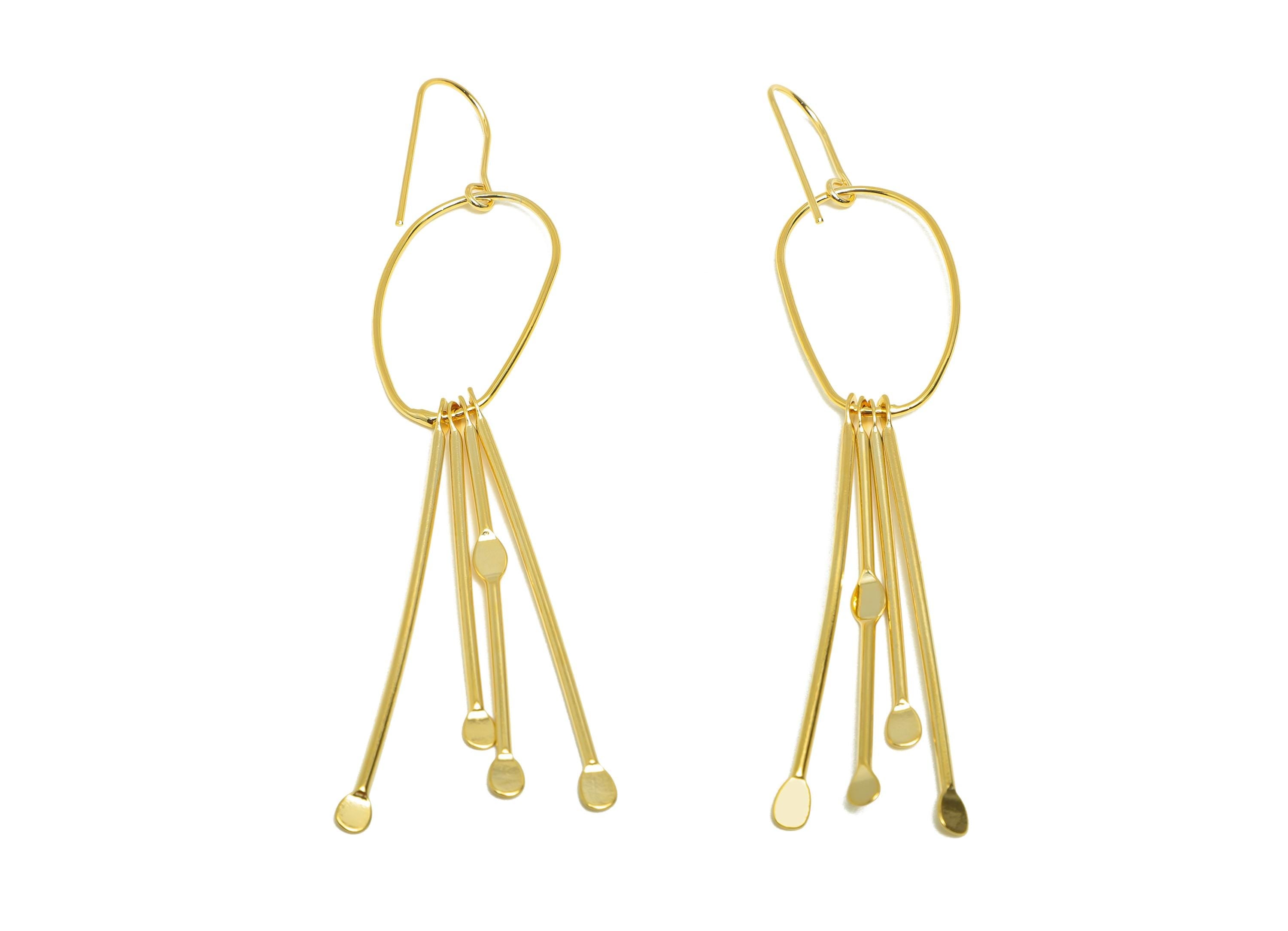 Brass Abstract Ear Hook - Brass Tassel Earring Hook - Hammered Unique Dangle Earring Hook - Brass Gold Artisanal Jewelry - 91x20x1mm-RGP9326 - DOMEDBAZAAR