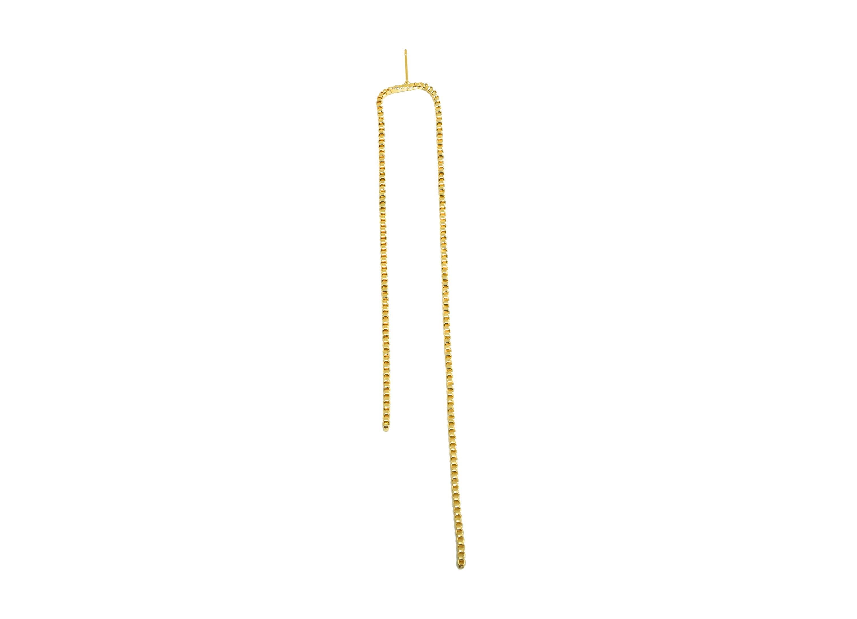 Modern Dangle Earring Post - Brass Gold Tassel Earring Stud - Simple Threader Box Chain Earring - 18K Real Gold Plated - 129x12x1mm -RGP9330 - DOMEDBAZAAR