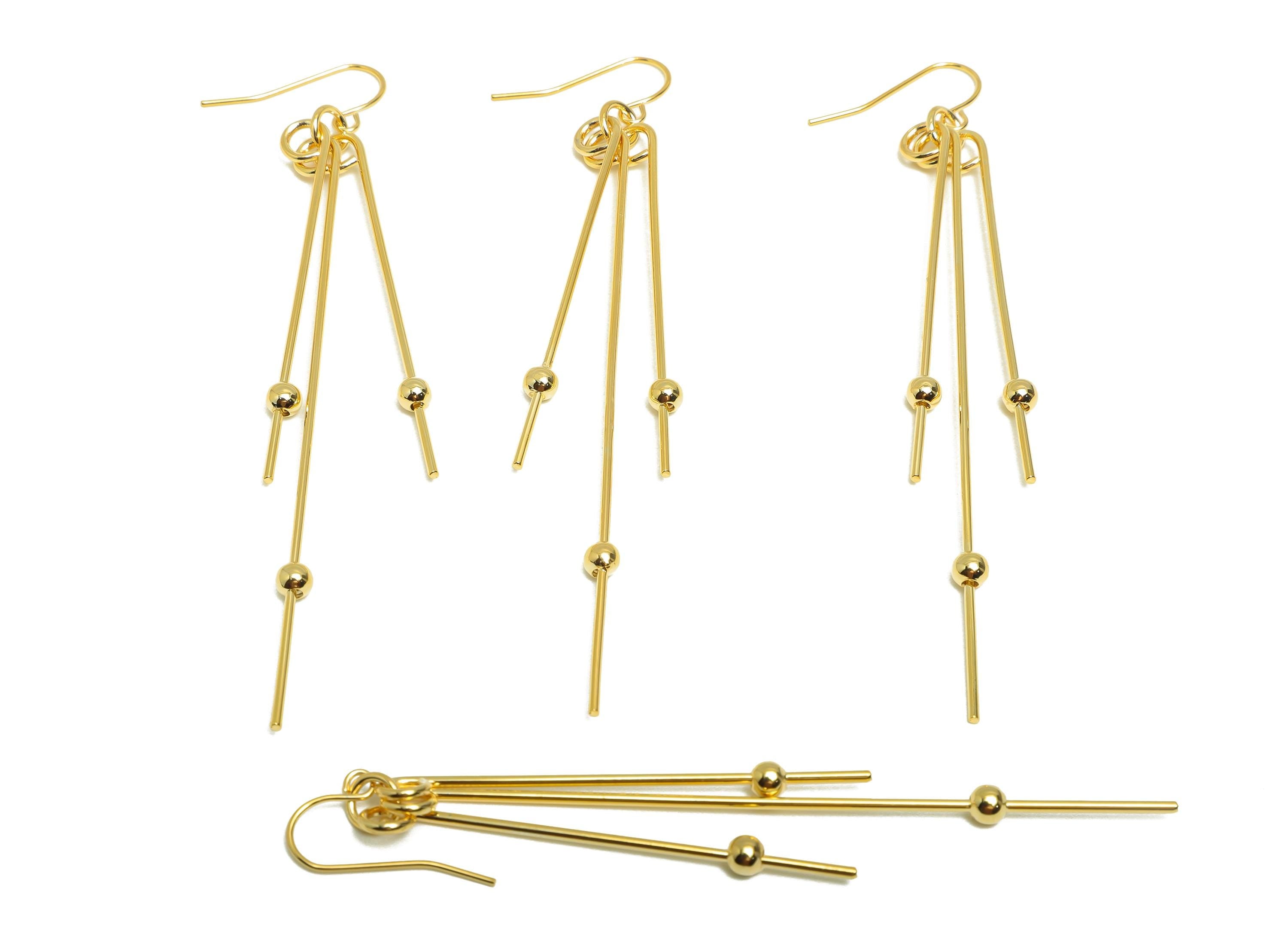 Brass Linear Dangle Earring Hook - Brass Gold Bar and Ball Earring Hook - Modern Gold Jewelry - 18K Real Gold Plating - 100x8x1mm - RGP9335 - DOMEDBAZAAR