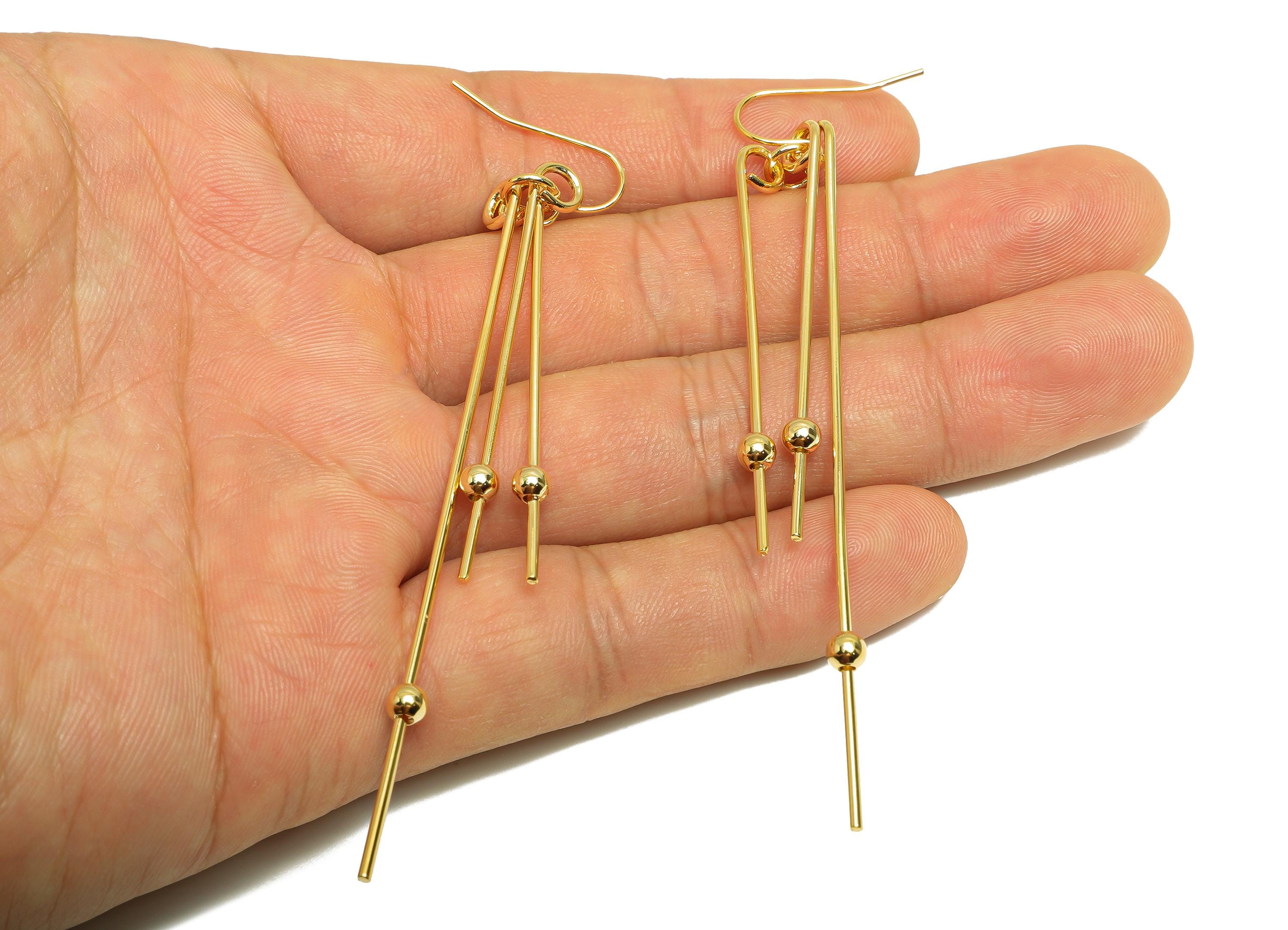 Brass Linear Dangle Earring Hook - Brass Gold Bar and Ball Earring Hook - Modern Gold Jewelry - 18K Real Gold Plating - 100x8x1mm - RGP9335 - DOMEDBAZAAR