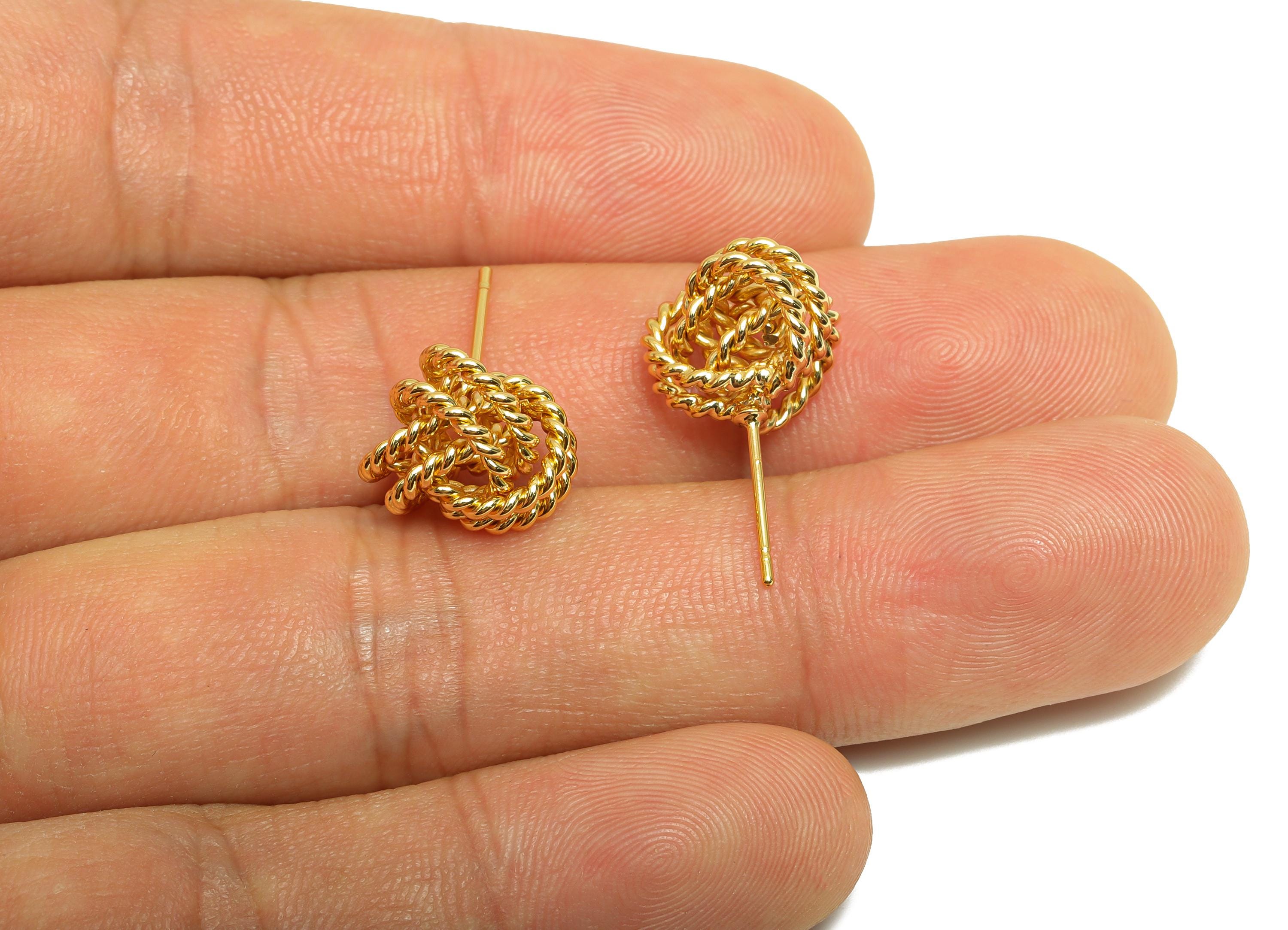 Twisted Rope Earring Stud - Brass Gold Braided Earring Post - Trendy Rope Texture Jewelry - 18K Real Gold Plating - 21x10x1.5mm - RGP9339 - DOMEDBAZAAR