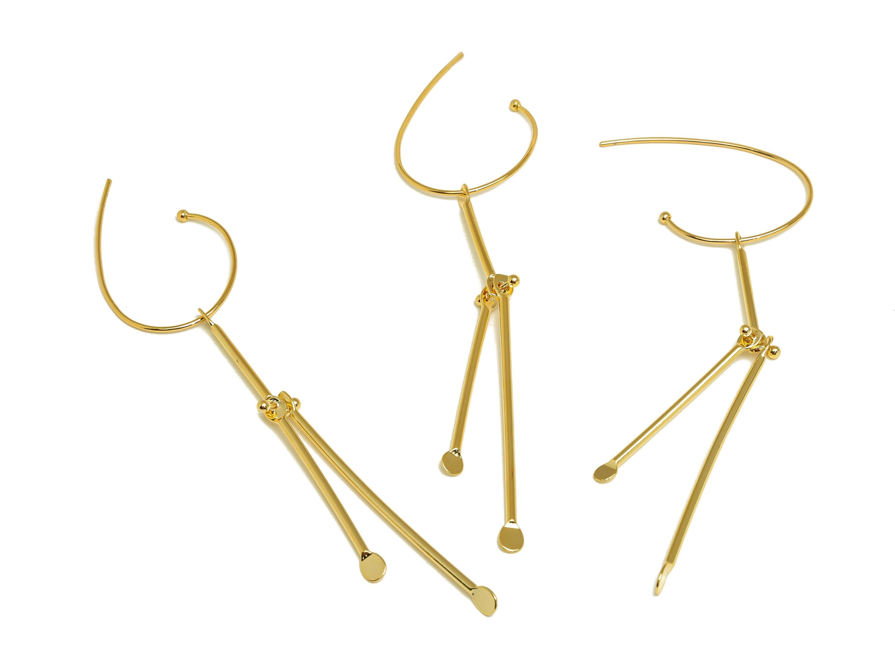 Abstract Bold Earring - Brass Trendy Fashion Earring Wire - Gold Metalwork Dangle Earring - 18K Real Gold Plating - 97x23x1mm - RGP9337 - DOMEDBAZAAR