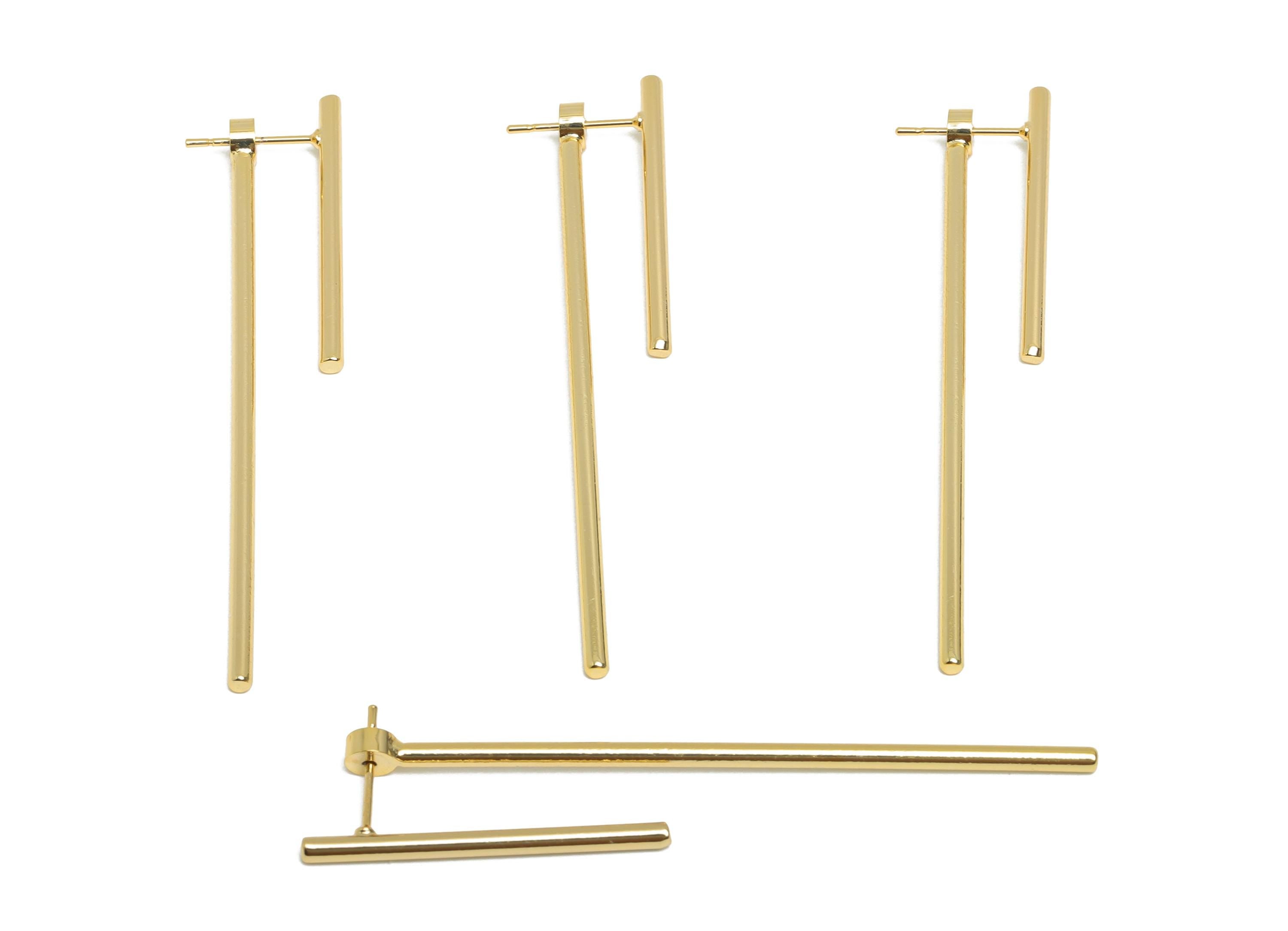 Elegant Bar Earring Stud - Brass Long Stick Earring Post - Artistic Bold Gold Jewelry - 18K Real Gold Plating - 62x4x1.98mm - RGP9345 - DOMEDBAZAAR