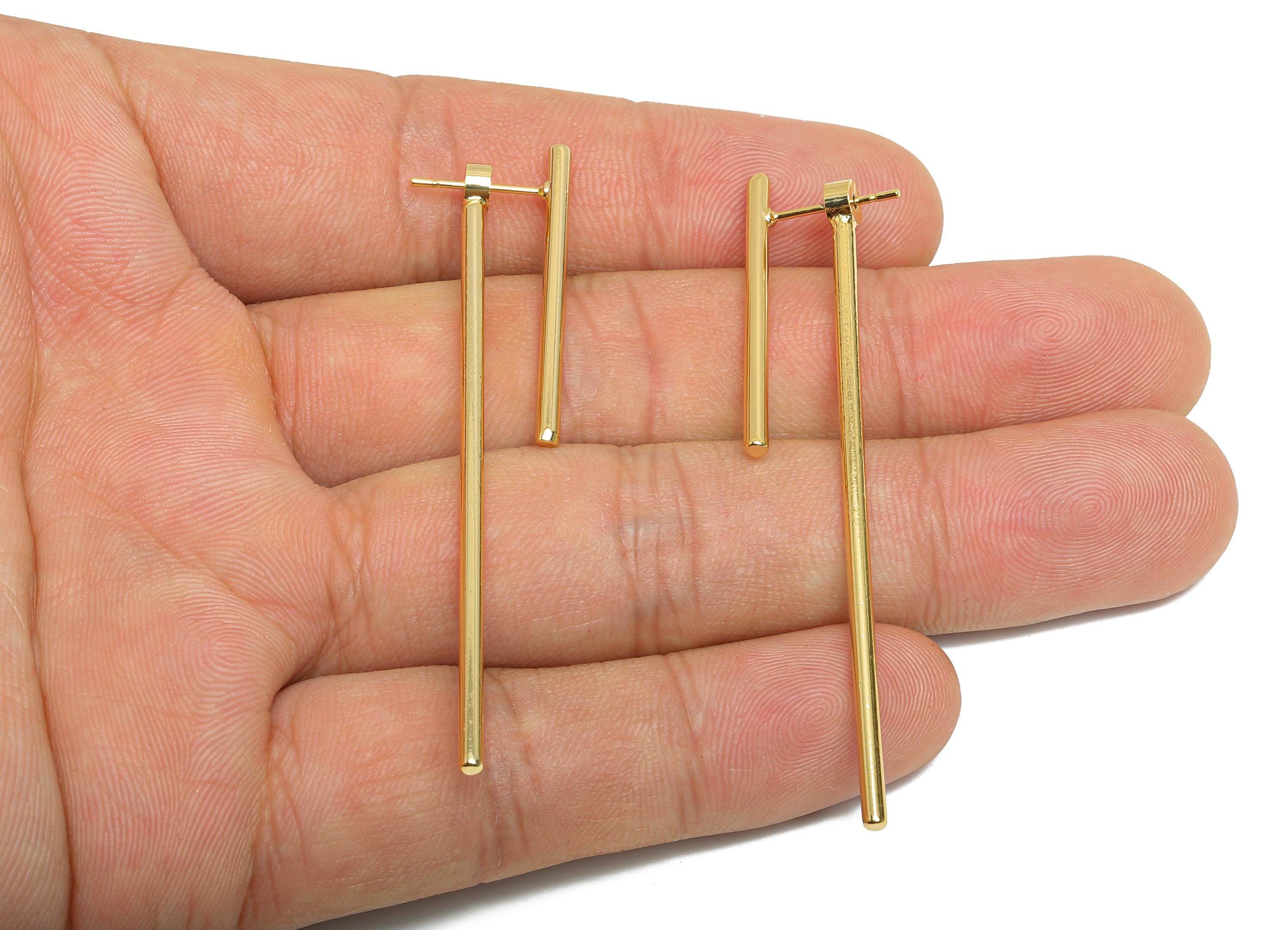 Elegant Bar Earring Stud - Brass Long Stick Earring Post - Artistic Bold Gold Jewelry - 18K Real Gold Plating - 62x4x1.98mm - RGP9345 - DOMEDBAZAAR