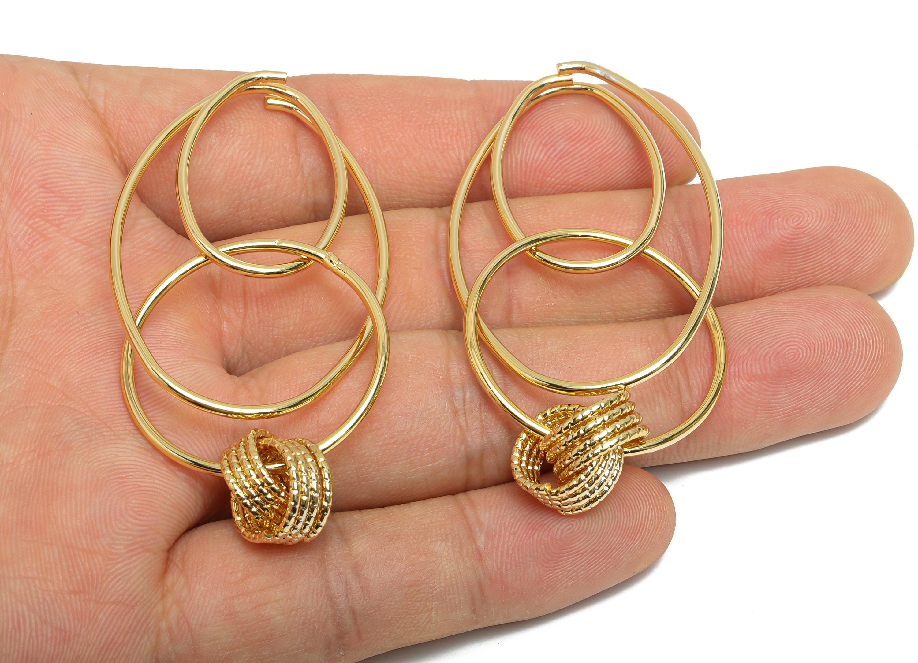 Knot Interlock Earring Charm - Brass Abstract Geometric Charm - Dangle Minimalist Earring - 18K Real Gold Plating - 80x32x1.5mm - RGP9347 - DOMEDBAZAAR