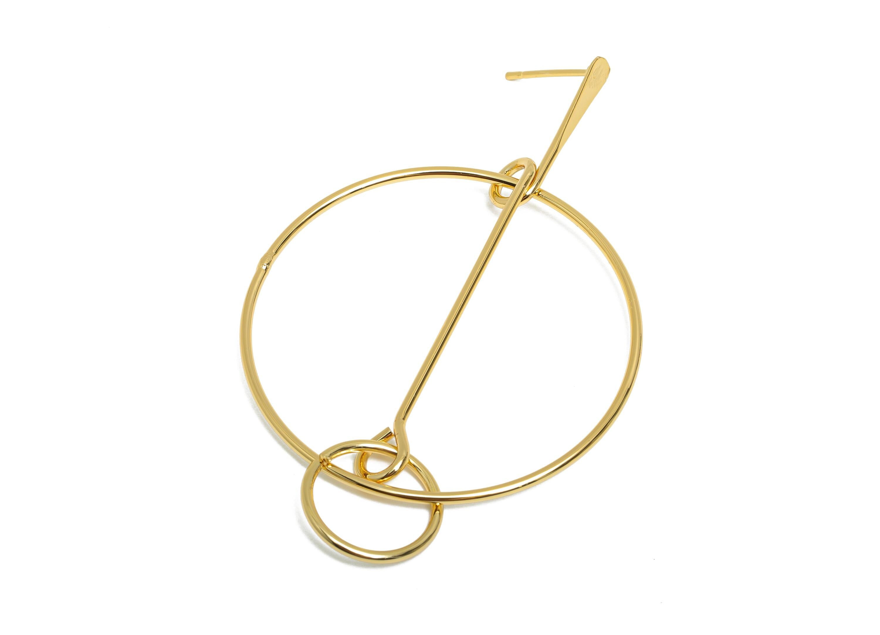 Hammered Earring Stud - Brass Gold Hoop Earring Post - Trendy Geometric Earring Post - 18K Real Gold Plating - 65x40x1.2mm - RGP9351 - DOMEDBAZAAR