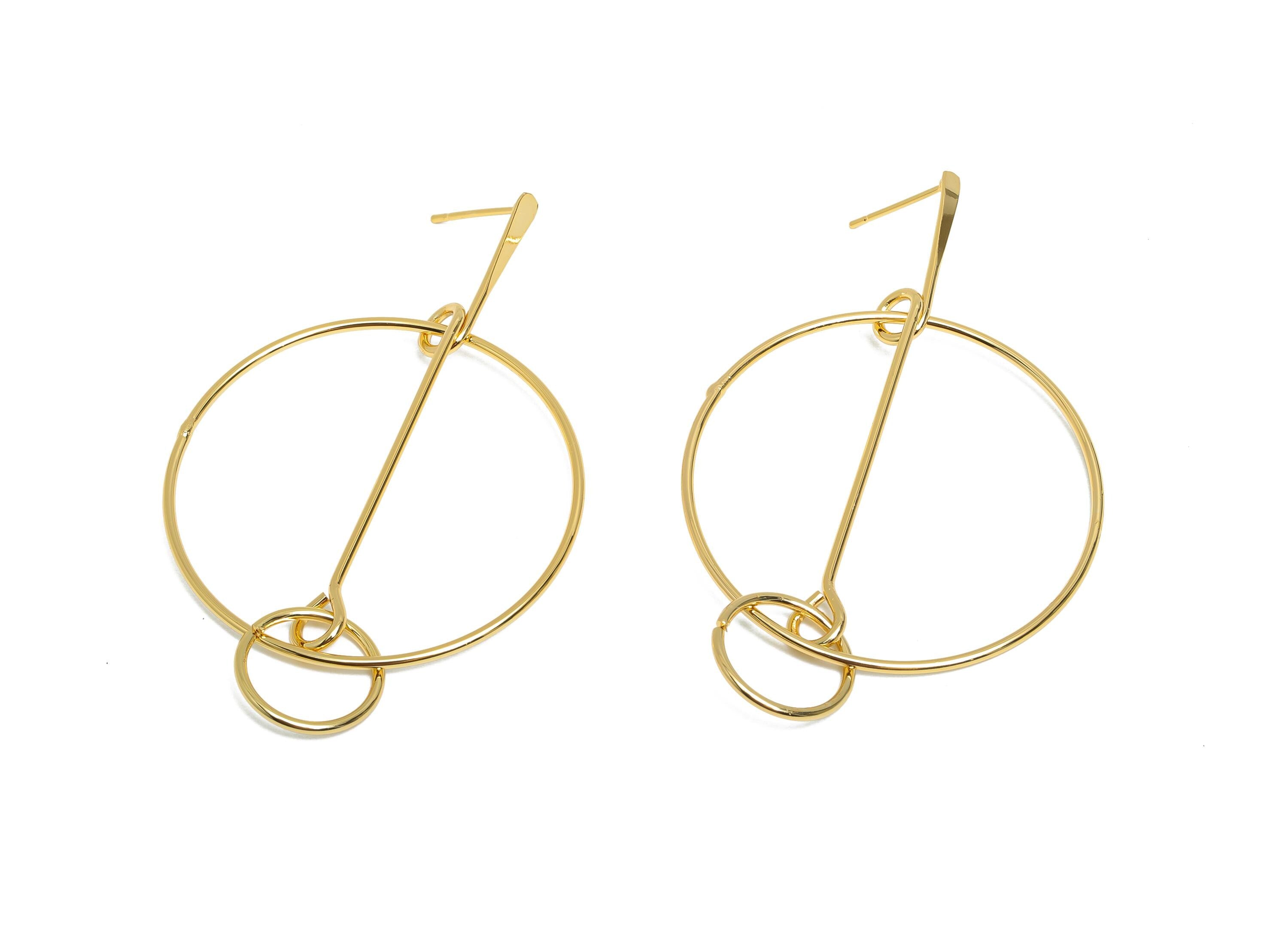 Hammered Earring Stud - Brass Gold Hoop Earring Post - Trendy Geometric Earring Post - 18K Real Gold Plating - 65x40x1.2mm - RGP9351 - DOMEDBAZAAR