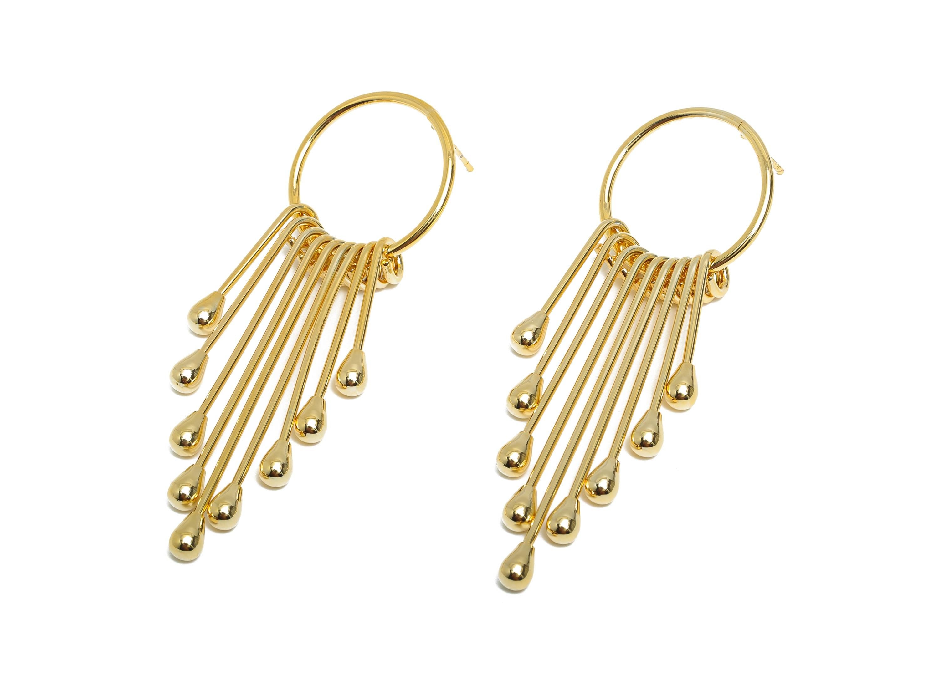 Tassel Bead Earring Stud - Brass Gold Teardrop Earring Post - Trendy Tassel Drop Earring Post - 18K Real Gold Plating - 66x22x3mm - RGP9352 - DOMEDBAZAAR