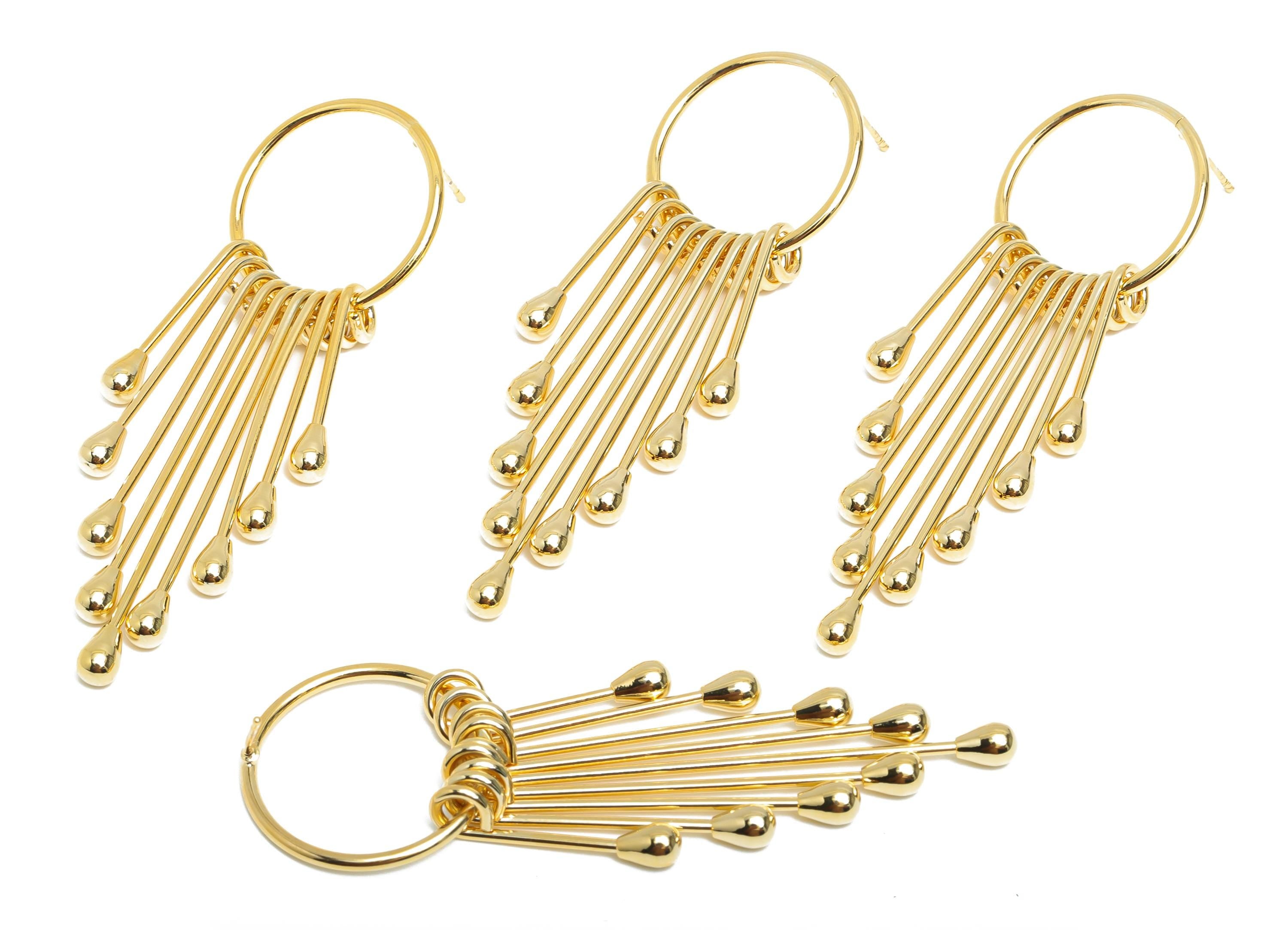 Tassel Bead Earring Stud - Brass Gold Teardrop Earring Post - Trendy Tassel Drop Earring Post - 18K Real Gold Plating - 66x22x3mm - RGP9352 - DOMEDBAZAAR