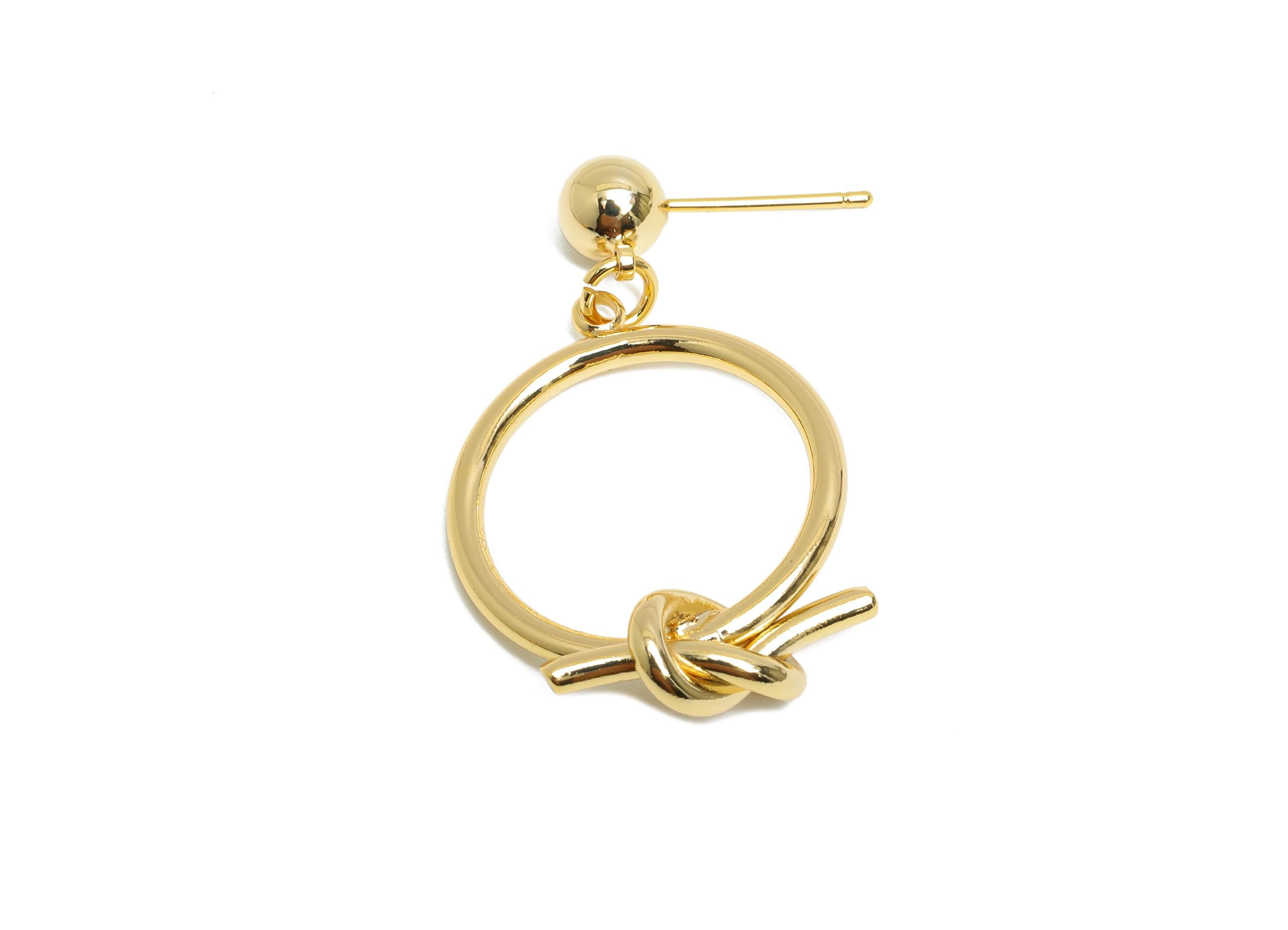 Dangle Knot Earring Stud - Brass Gold Simple and Chic Earring Post - Modern Dangle Jewelry - 18K Real Gold Plating - 42x22x4.6mm - RGP9354 - DOMEDBAZAAR