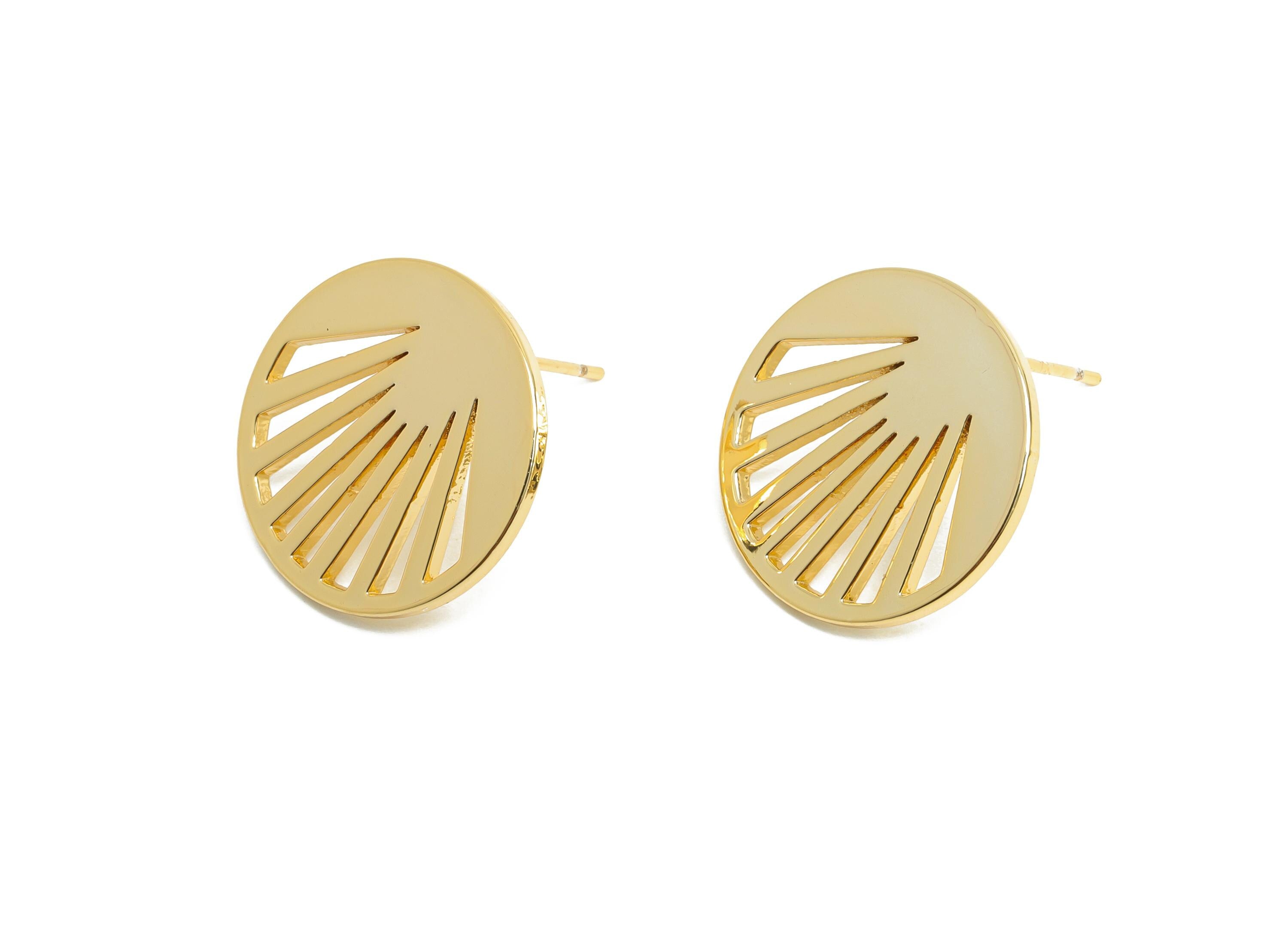 Sleek Modern Earring Stud - Brass Trendy Geometry Earring Post - Everyday Wear Jewelry - 18K Real Gold Plating - 17x13x1mm - RGP9363 - DOMEDBAZAAR