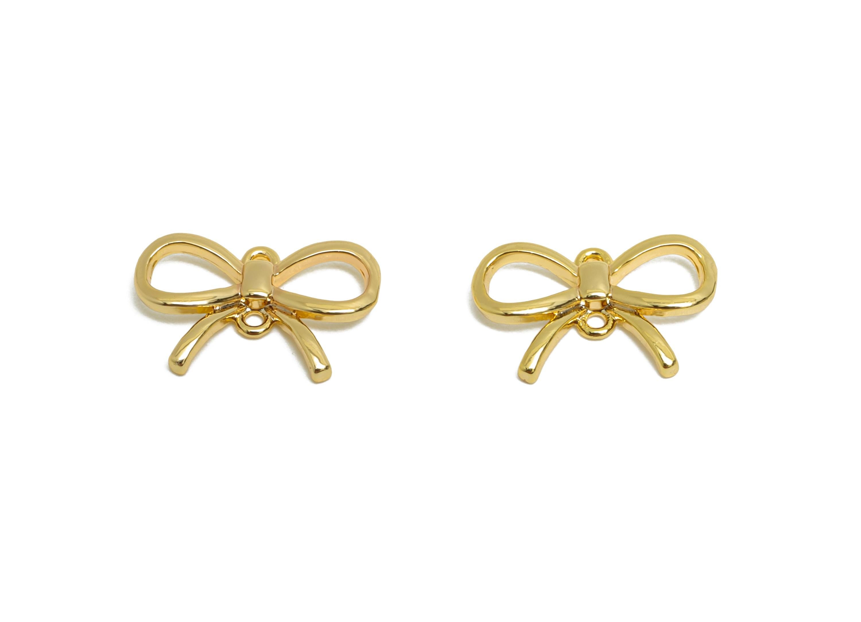 Brass Bow Connector - Brass Butterfly Bow Earring Charm - Formal Elegant Jewelry - Gift for Her - 18K Real Gold Plated - 7x12x1mm - RGP9384 - DOMEDBAZAAR