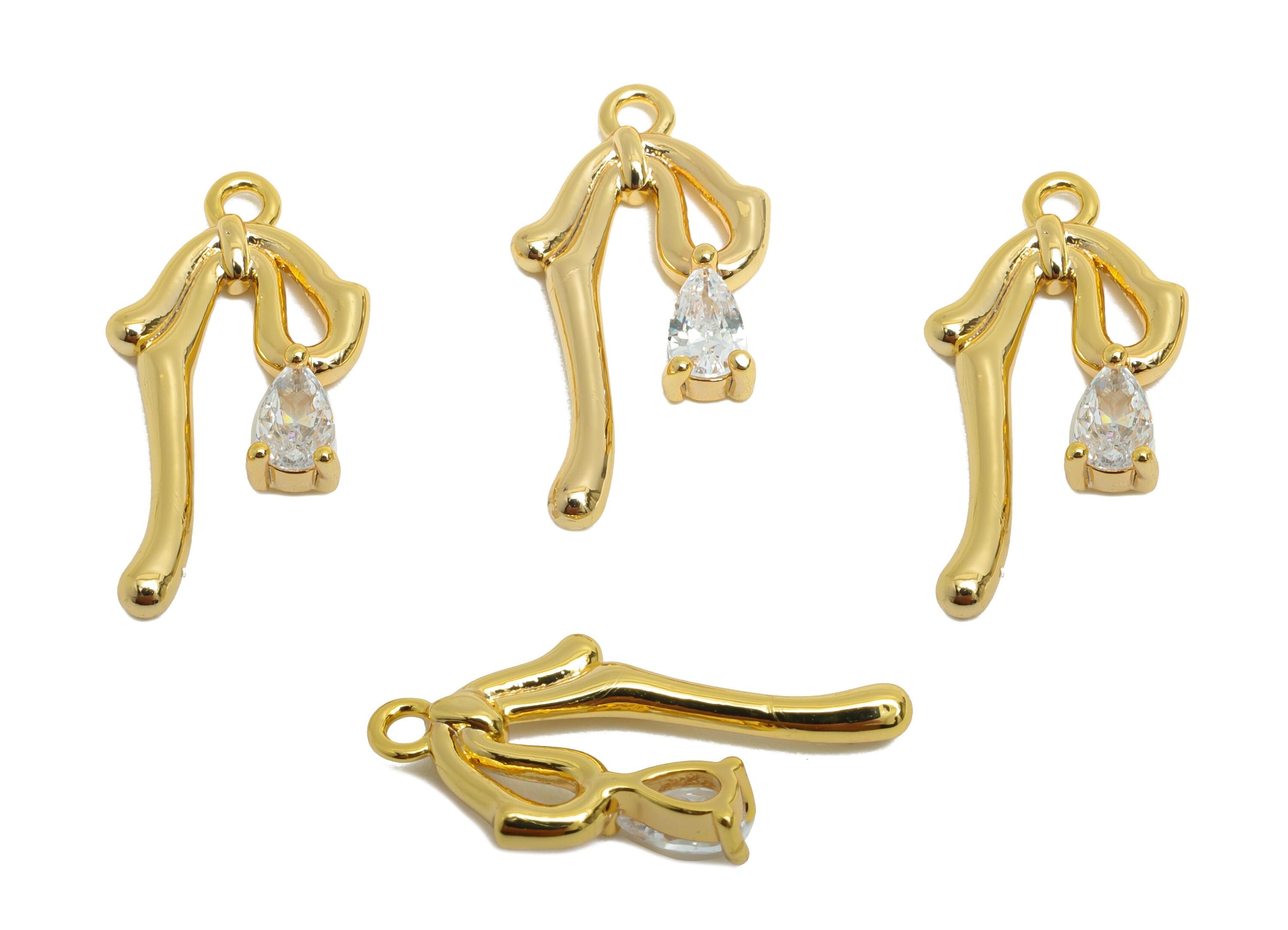 Melt Bow Pendant - Brass Teardrop Crystal Earring Charm - Zircon Drop Jewelry - Gift for Her - 18K Real Gold Plated - 20x10x2mm - RGP9382 - DOMEDBAZAAR